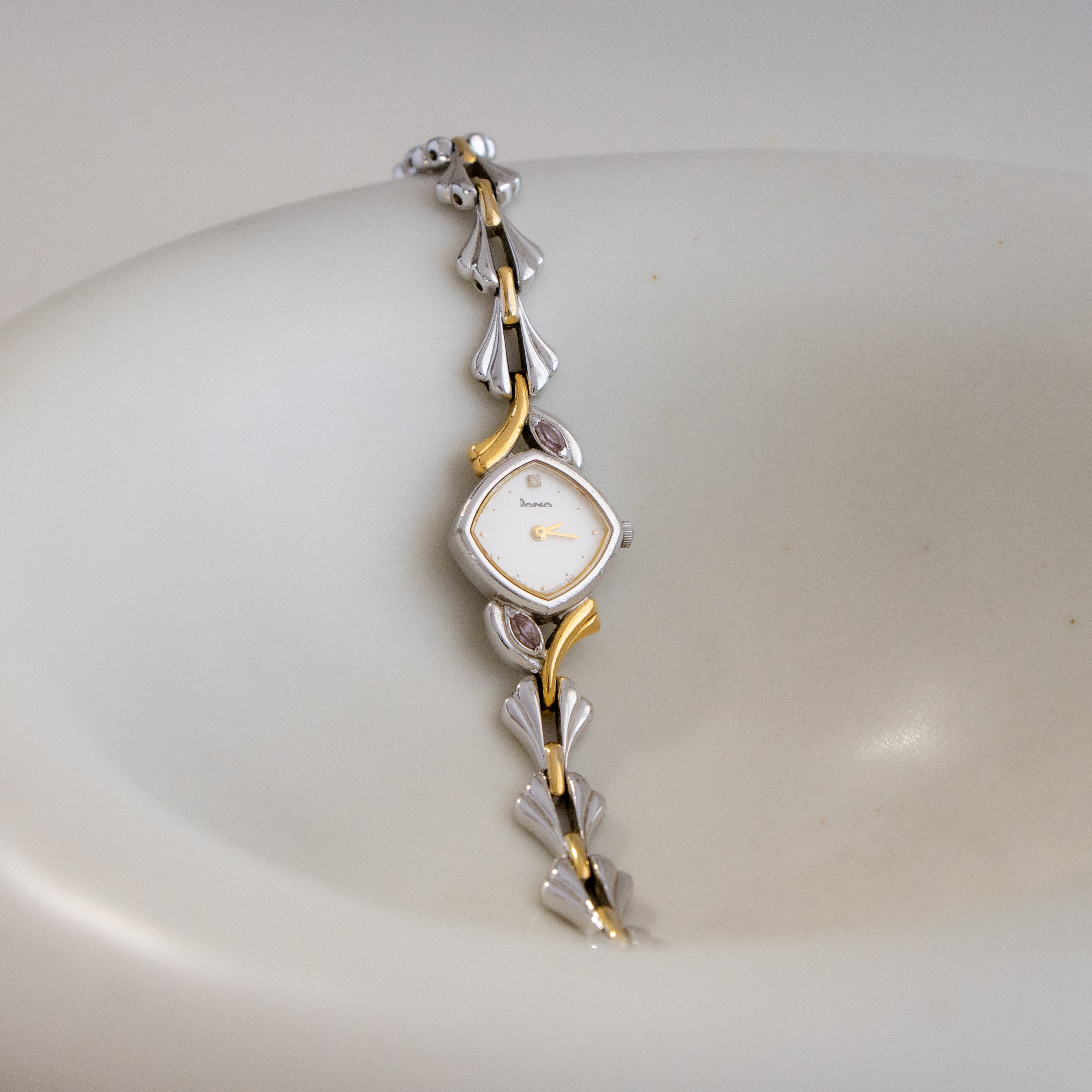 Vintage Dana Pink Tourmaline Two Tone Watch