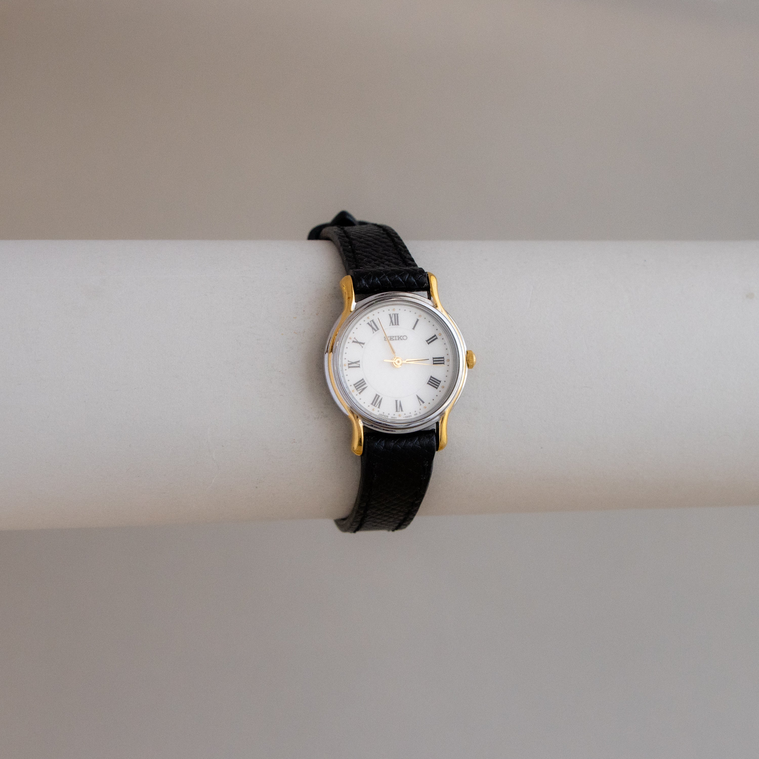 Vintage Seiko Black Strap Two Tone Watch