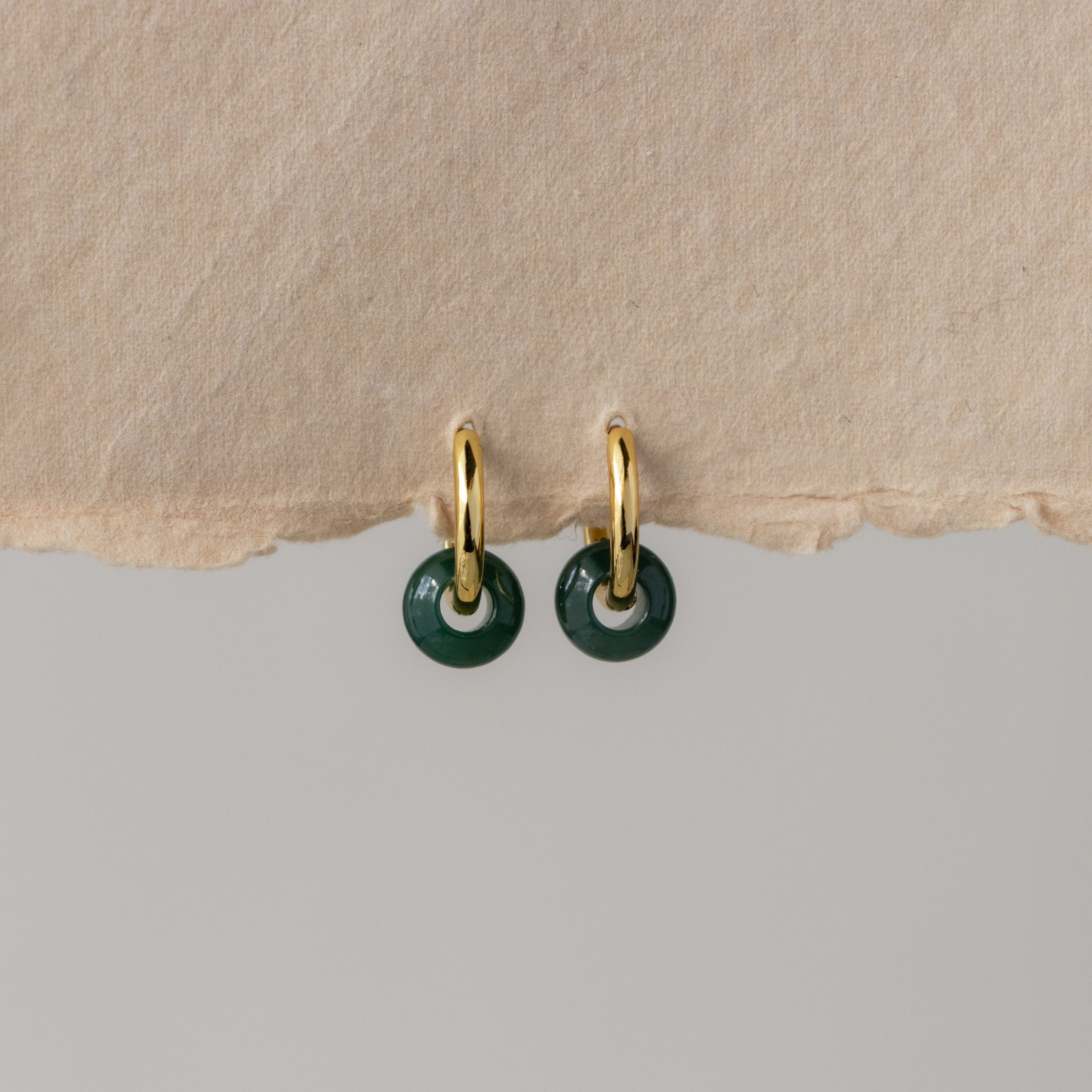 Round Jade Drop Hoops