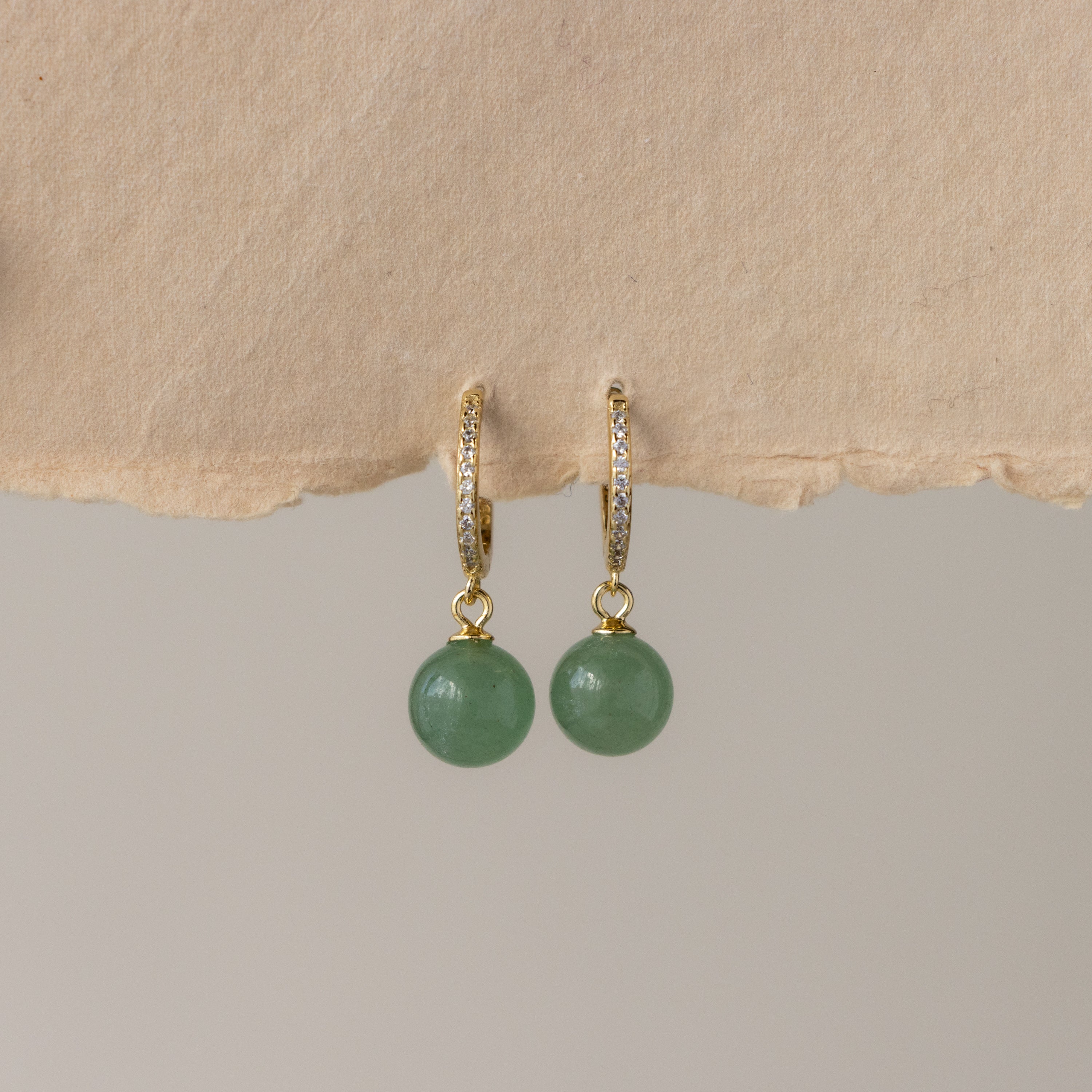Pave Hoop Aventurine Drop Earrings