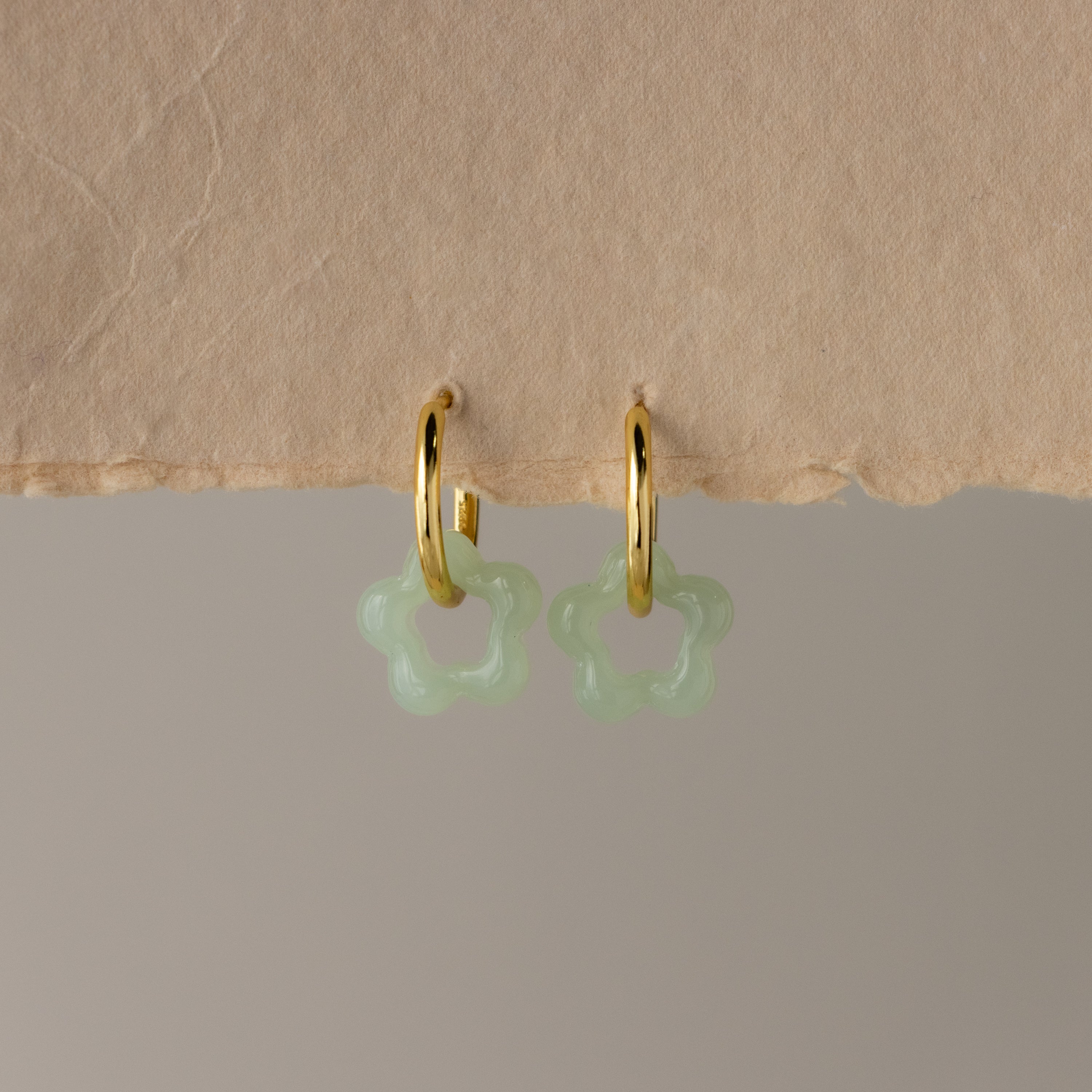 Celadon Crystal Flower Hoops