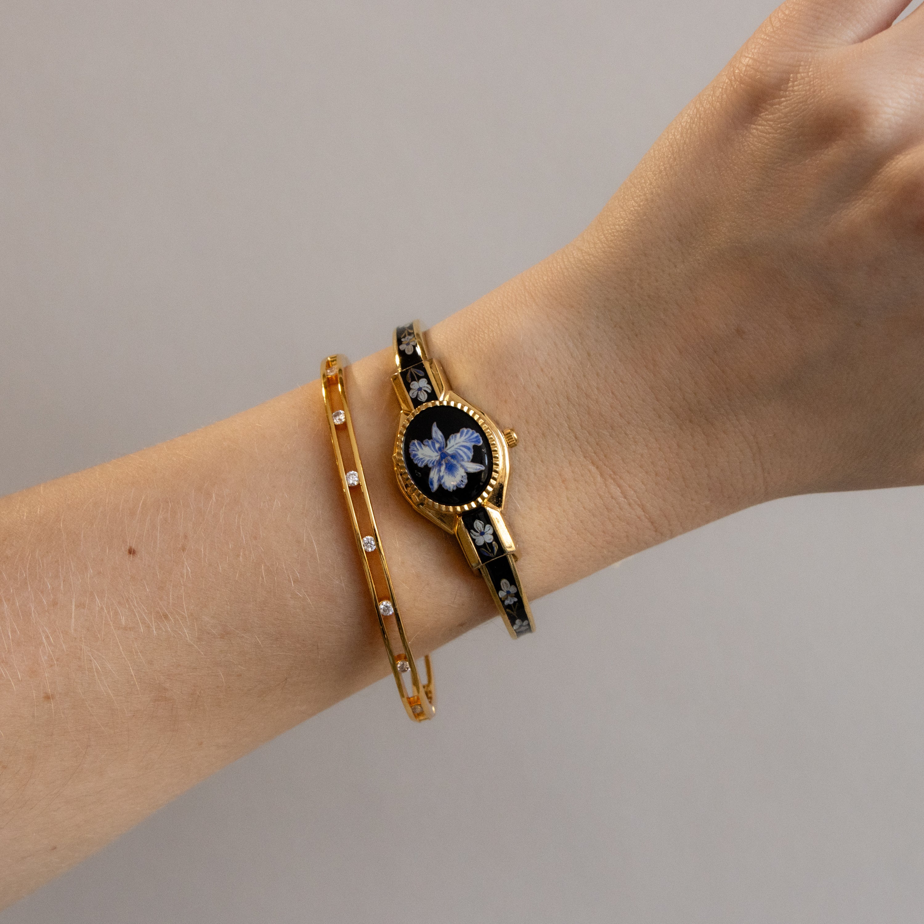 Vintage André Mouche Swiss Blue Locket Gold Watch