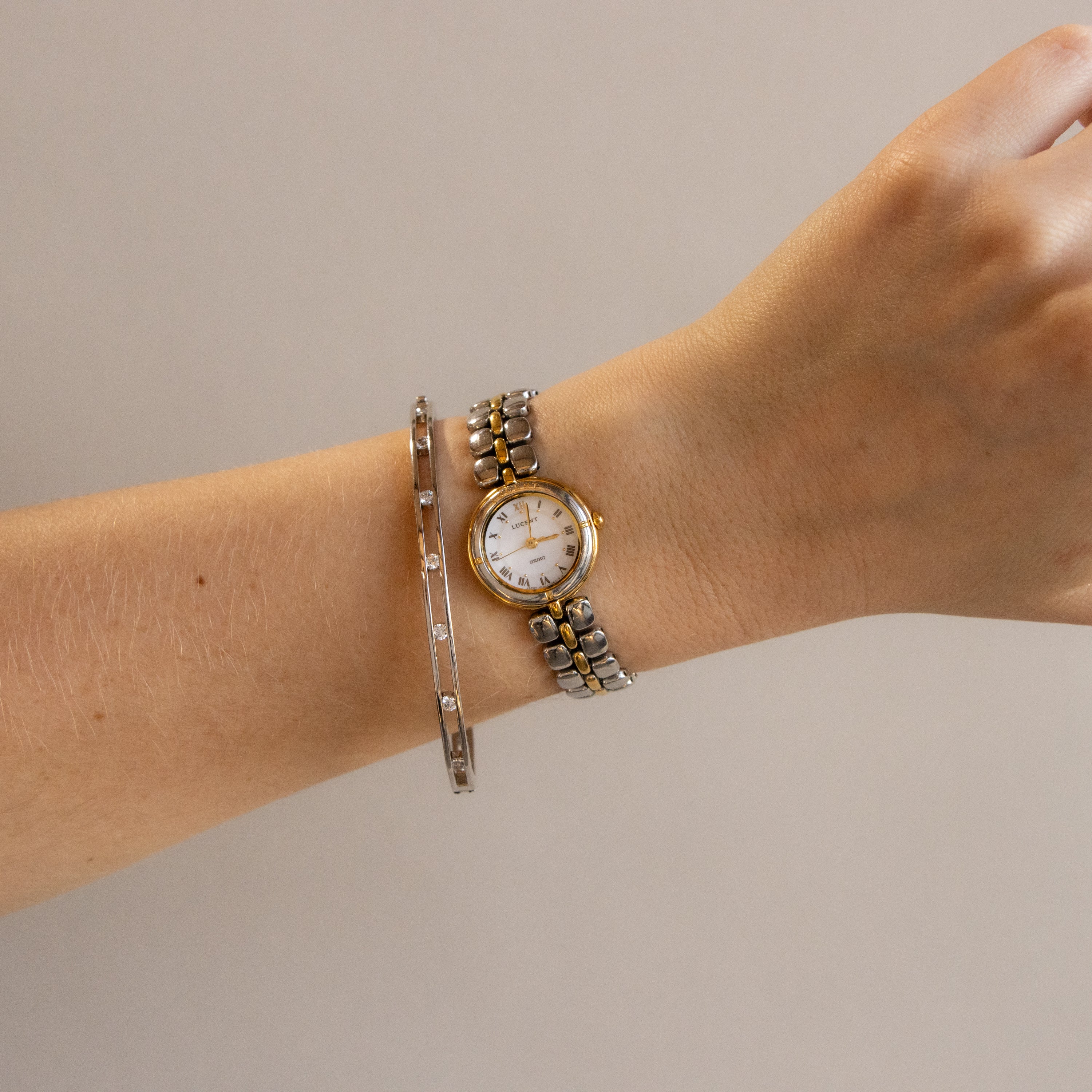 Vintage Seiko Lucent Beaded Two Tone Watch