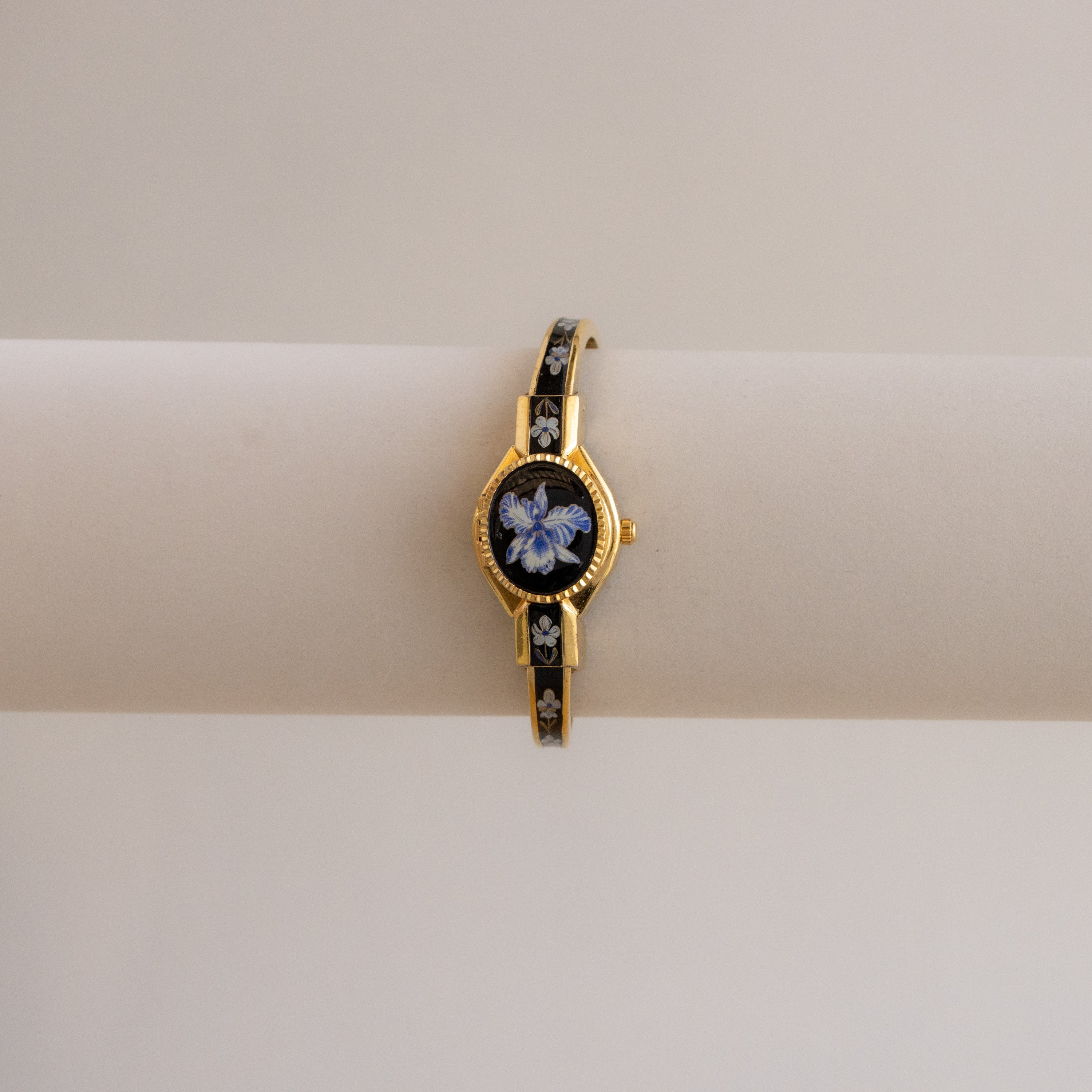 Vintage André Mouche Swiss Blue Locket Gold Watch