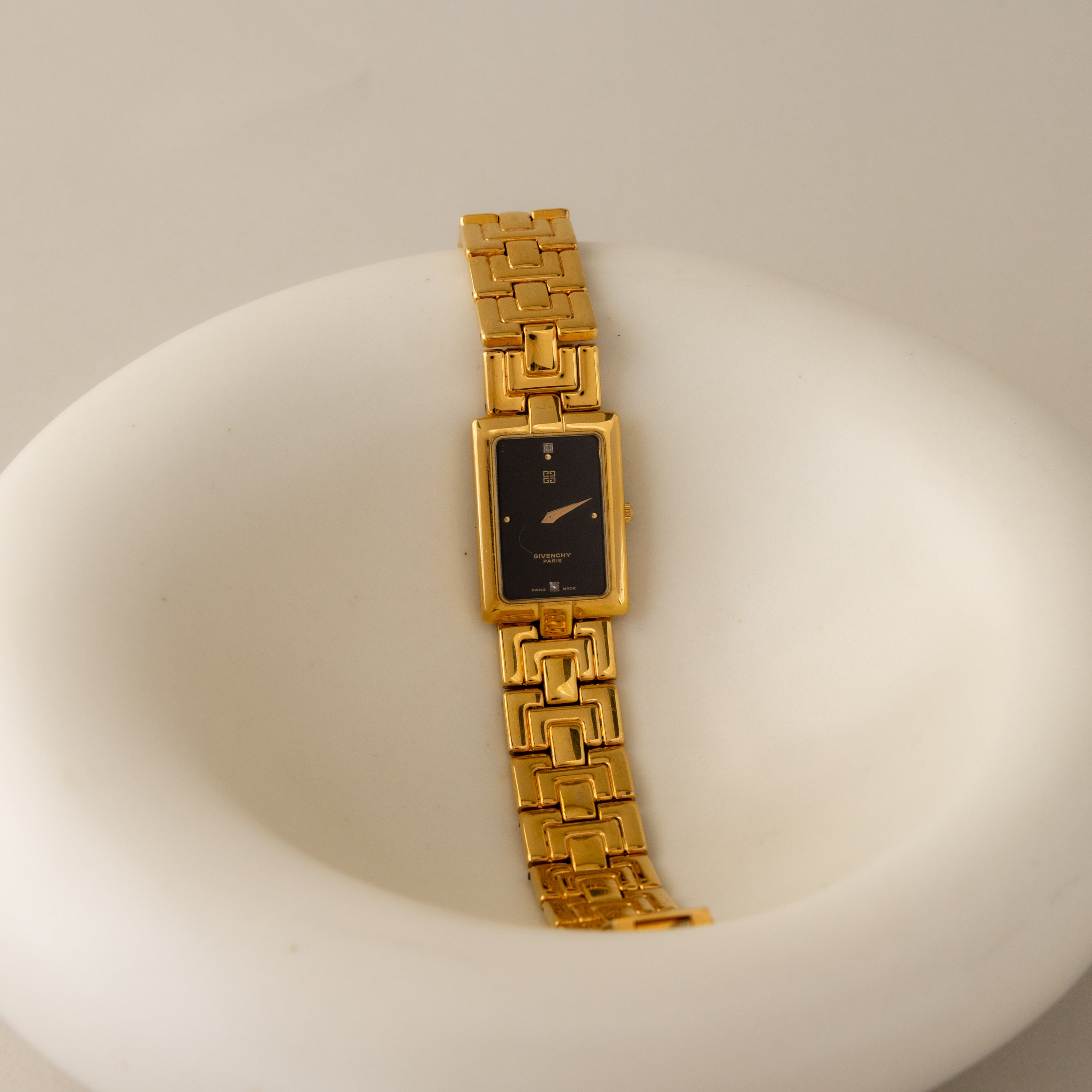 Vintage Givenchy Swiss Bold Rectangular Gold Watch