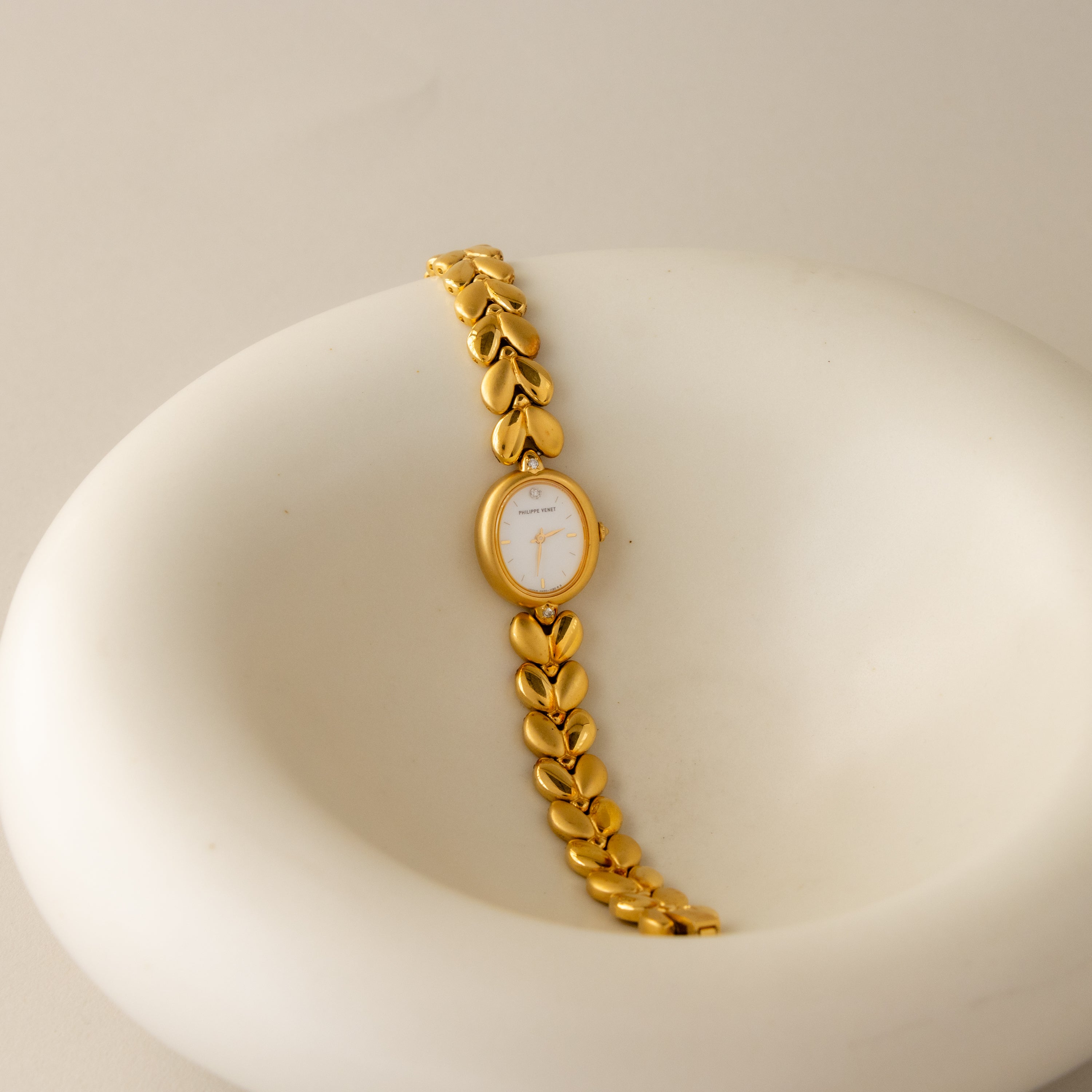 Vintage Philippe Venet Oval Hearts Gold Watch