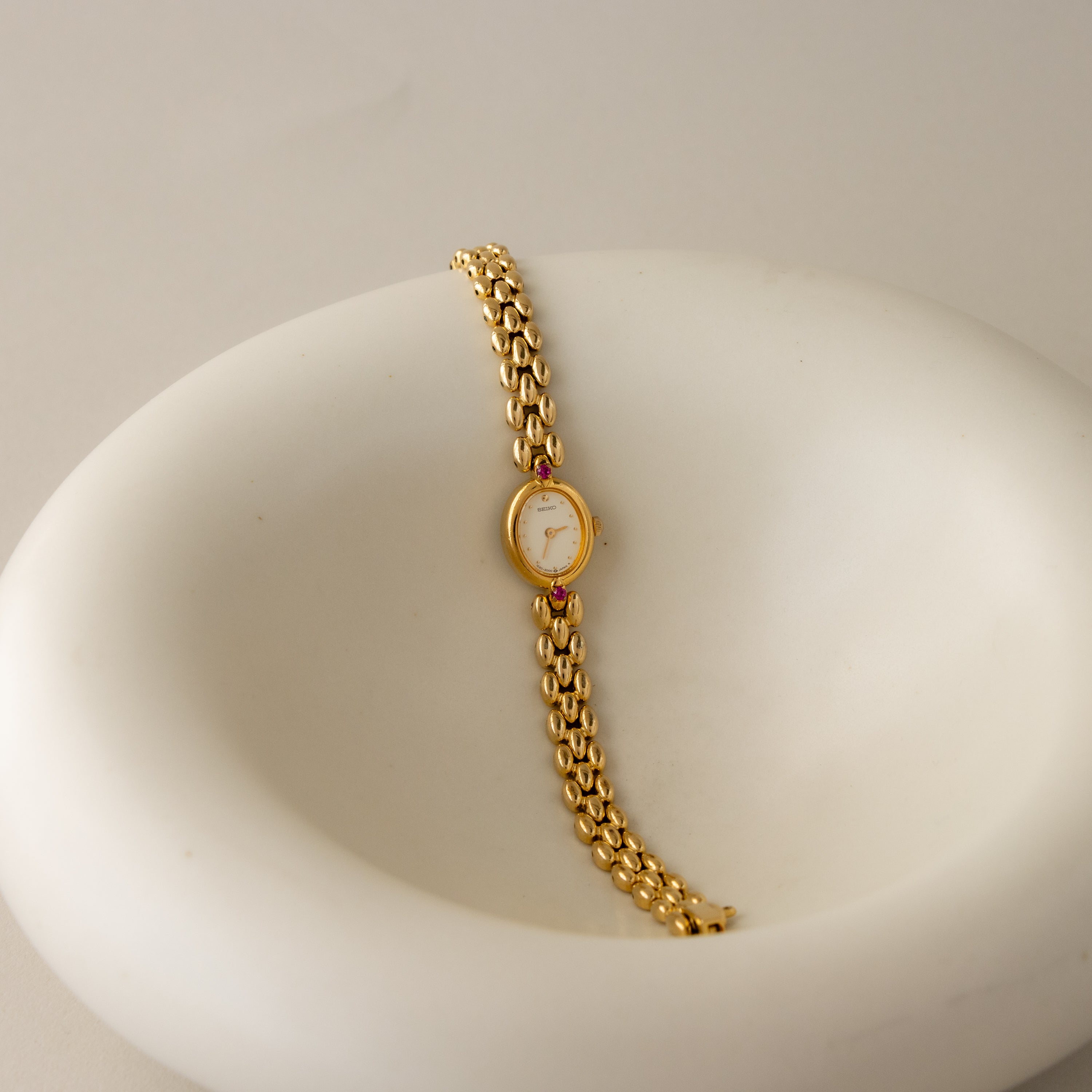 Vintage Seiko Oval Ruby Gold Watch