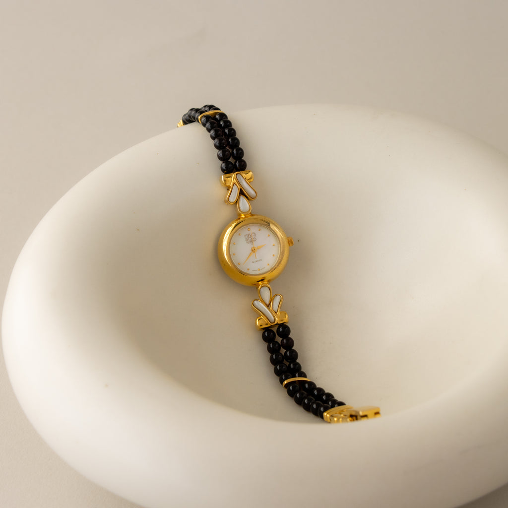 Vintage PO Round Pearl Gold Watch