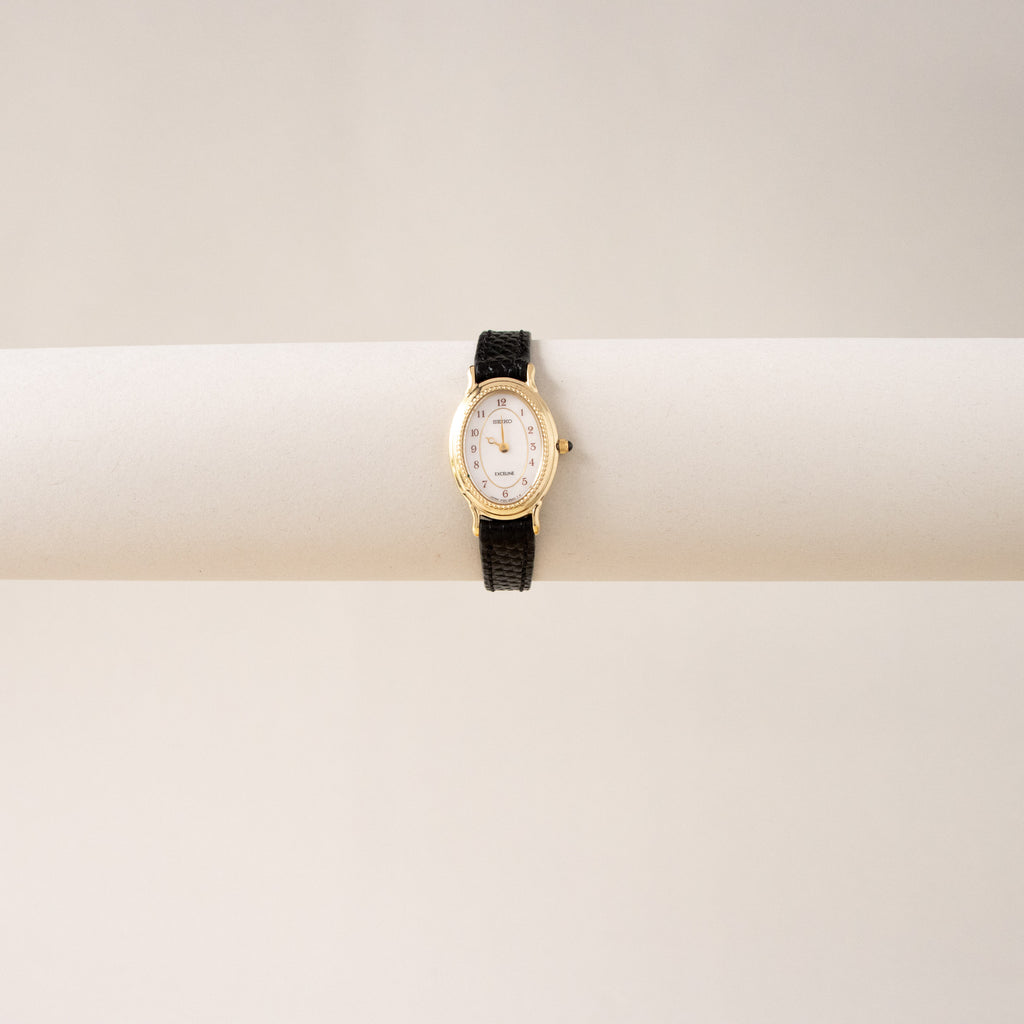Vintage Seiko Exceline Black Strap Gold Watch