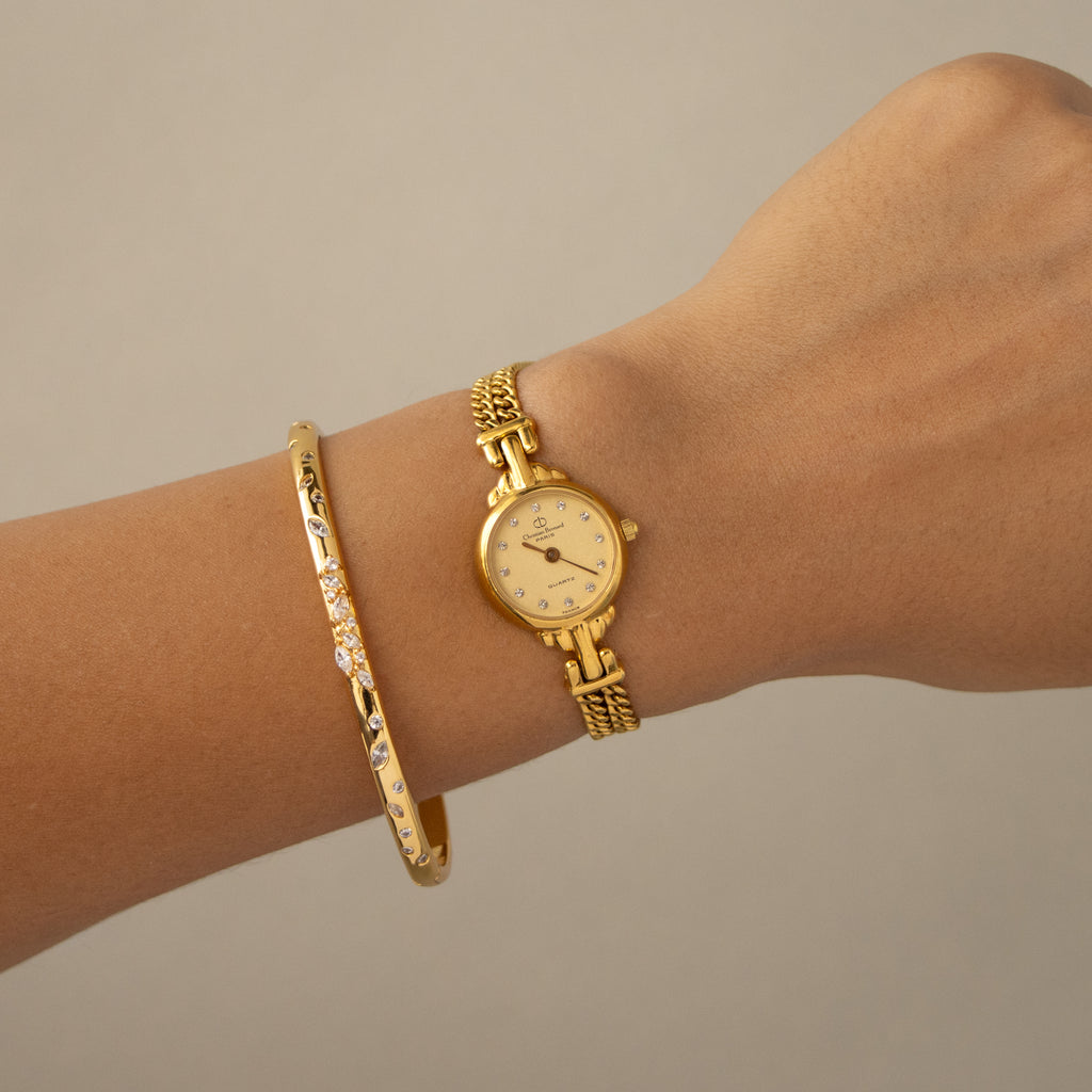 Vintage Christian Bernard Pave Duo Link Gold Watch