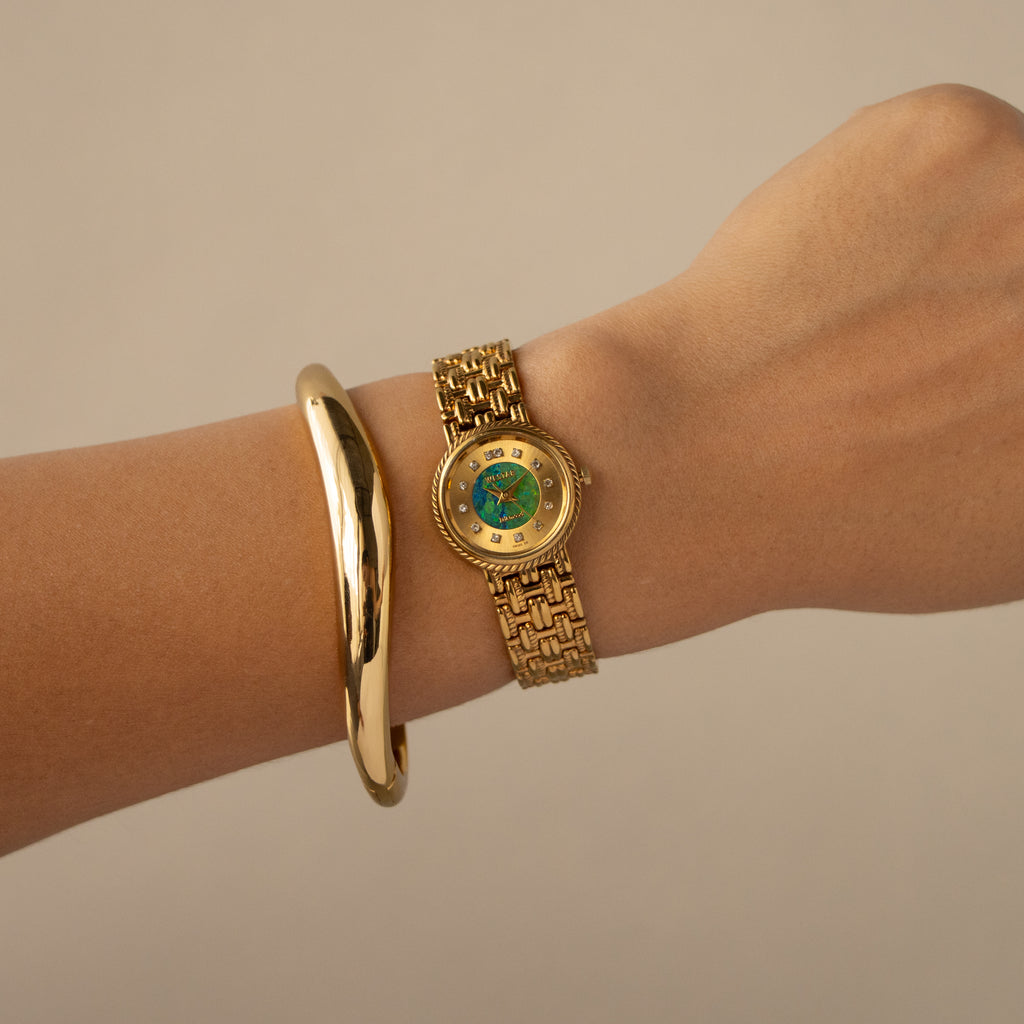 Vintage Westar Blue Green Dial Gold Watch