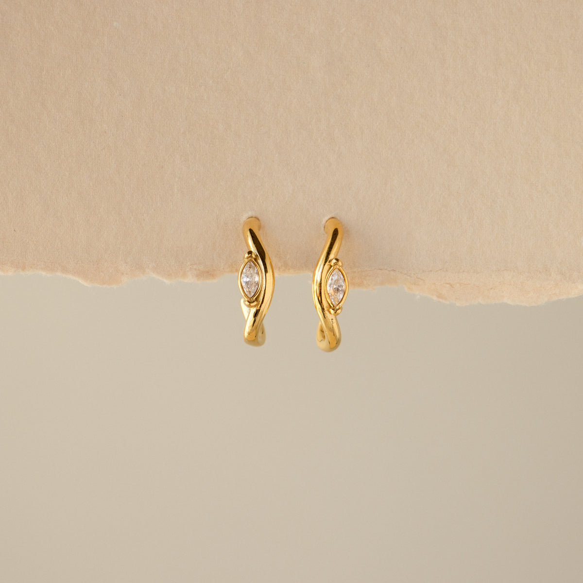 Wavy Diamond Marquise Hoop Studs