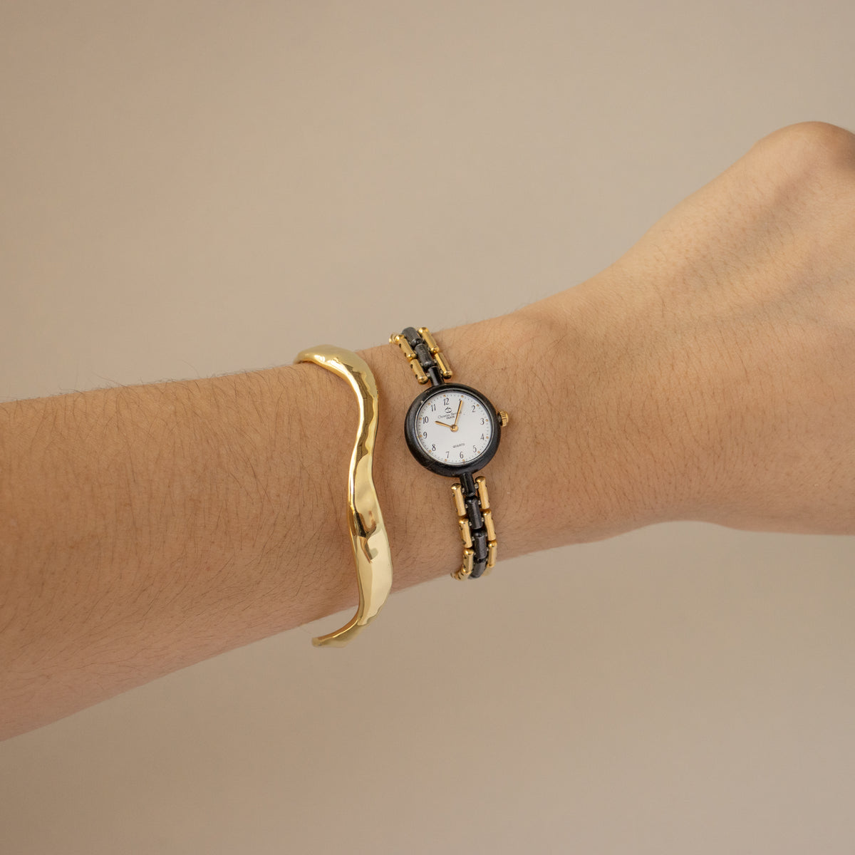 Vintage Christian Bernard Black Chain Gold Watch