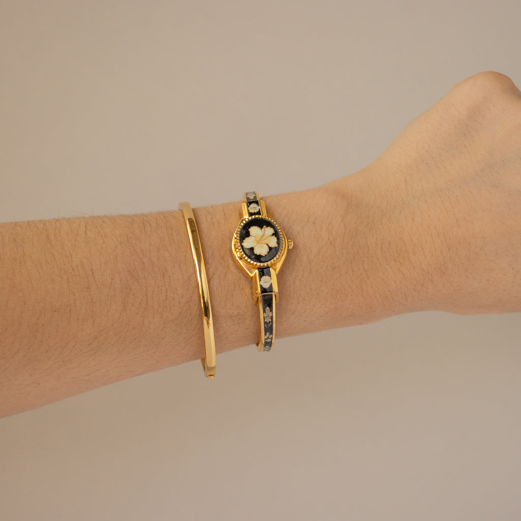 Vintage Andre Mouche Swiss Midnight Floral Locket Gold Watch
