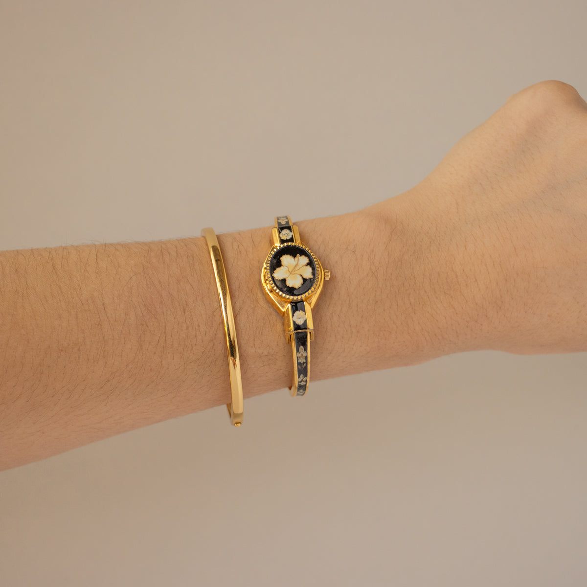 Vintage Andre Mouche Swiss Midnight Floral Locket Gold Watch