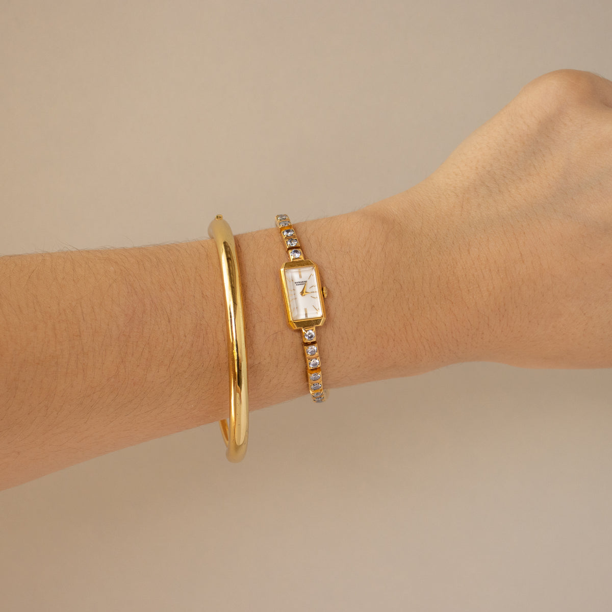 Vintage Katharine Hamnett Rectangular Diamond Gold Watch