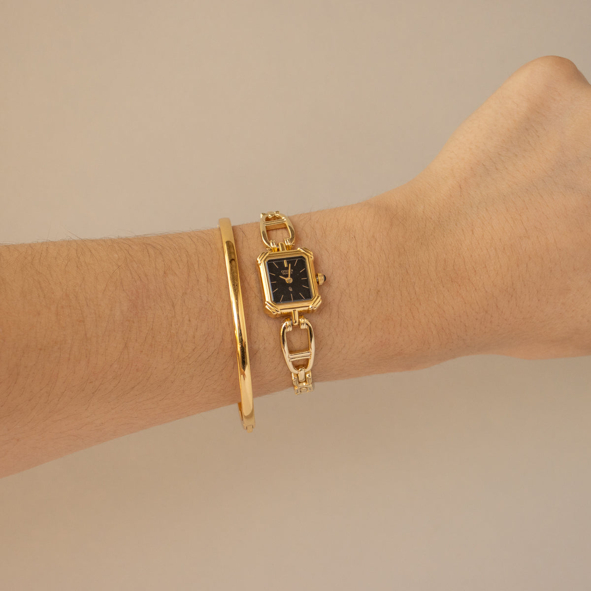 Vintage Citizen Midnight Slim Chainlink Gold Watch
