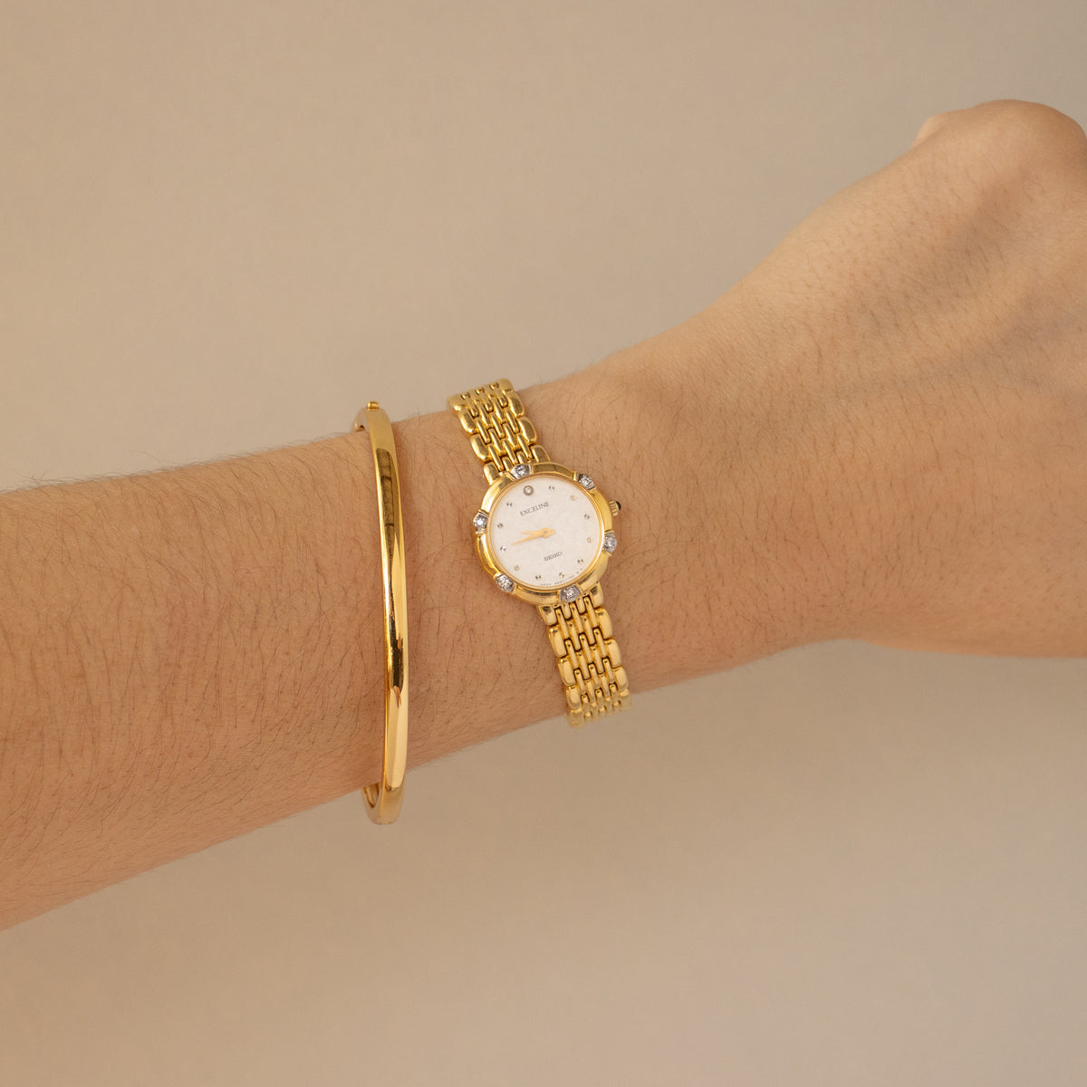 Vintage Seiko Exceline Round Diamond Gold Watch