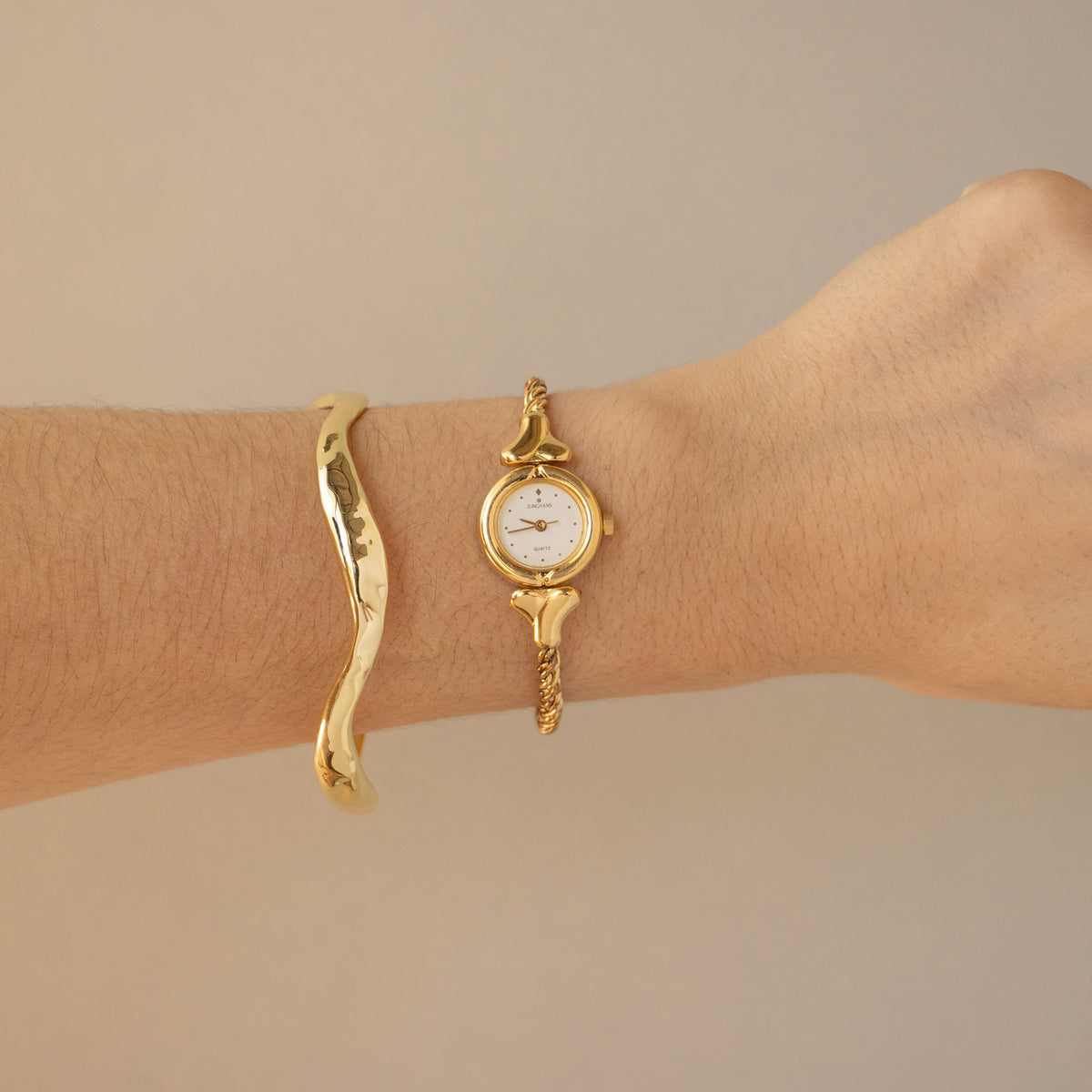 Vintage Junghans Round Twisted Rope Gold Watch