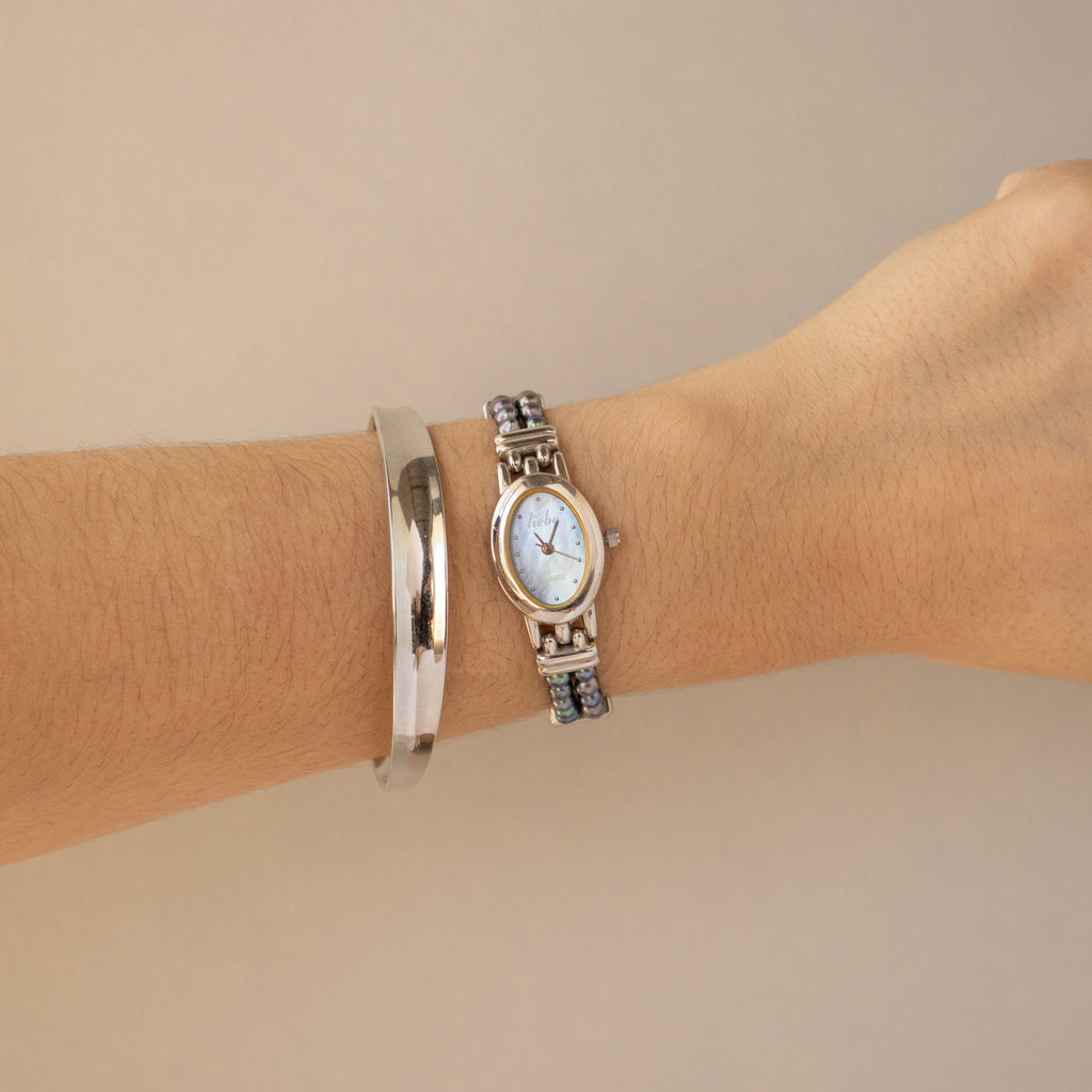 Vintage Liebe Midnight Oval Beaded Silver Watch