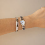 Vintage Liebe Midnight Oval Beaded Silver Watch