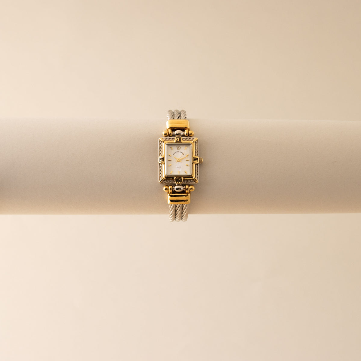 Vintage Valentino Domani Rectangular Cable Two Tone Watch