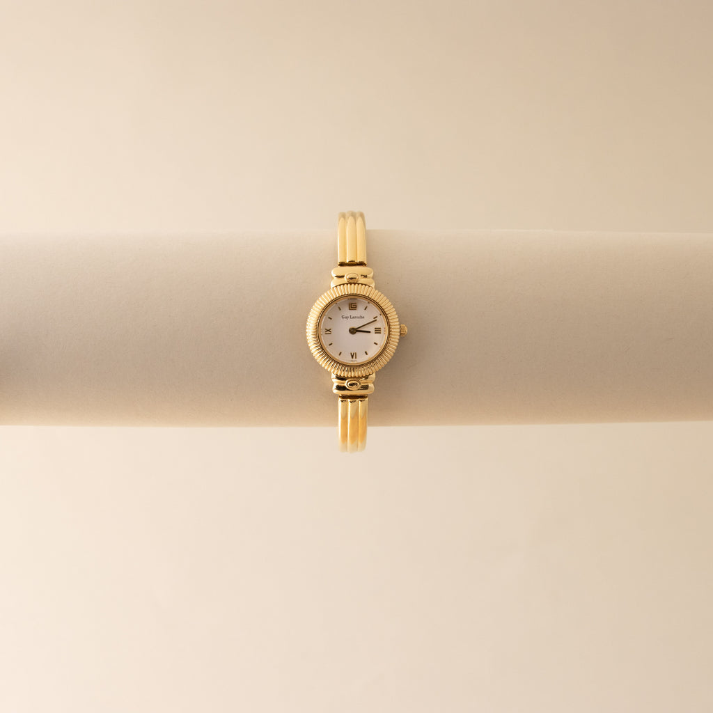 Vintage Guy Laroche Ribbed Cuff Gold Watch