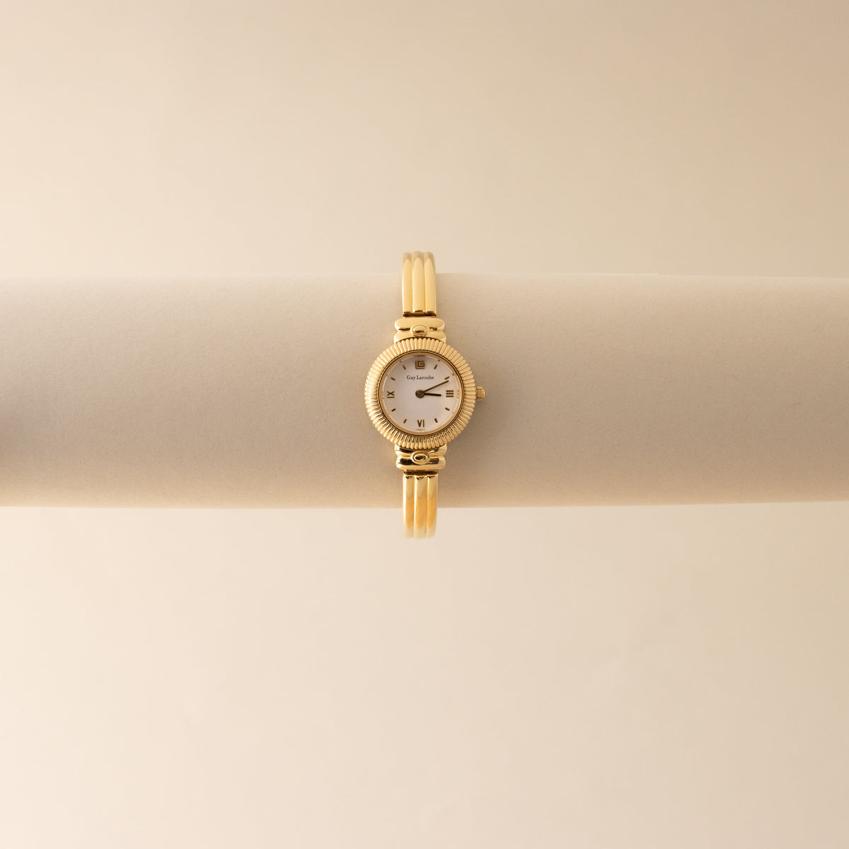 Vintage Guy Laroche Ribbed Cuff Gold Watch