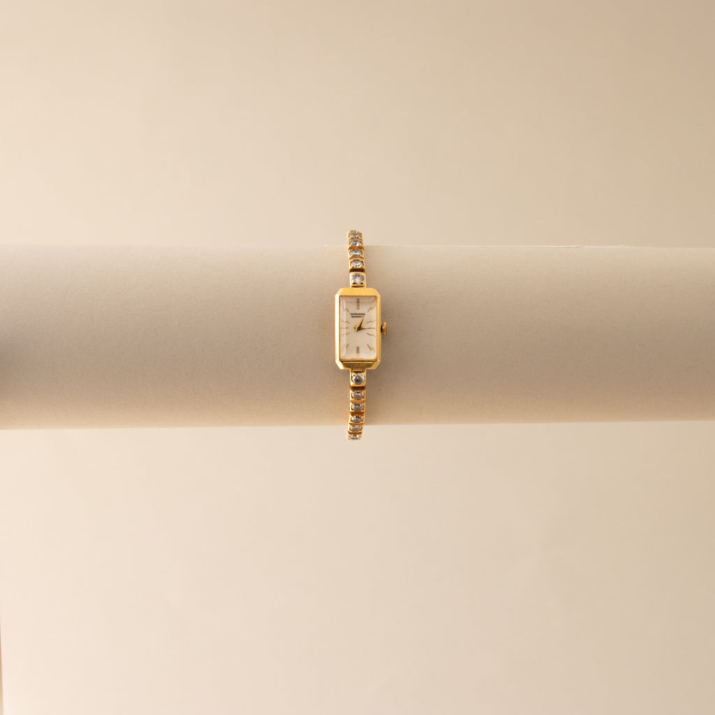 Vintage Katharine Hamnett Rectangular Diamond Gold Watch