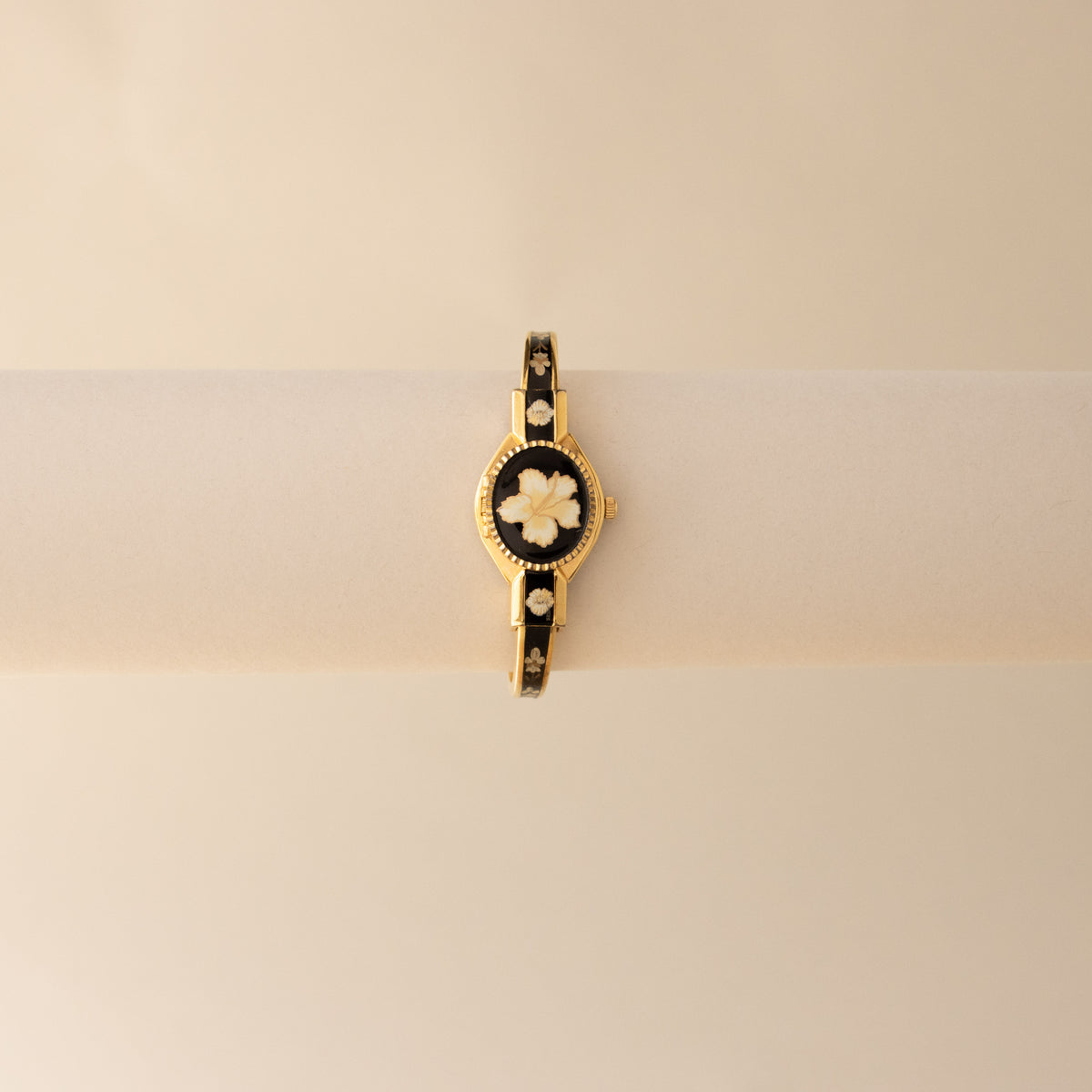Vintage Andre Mouche Swiss Midnight Floral Locket Gold Watch