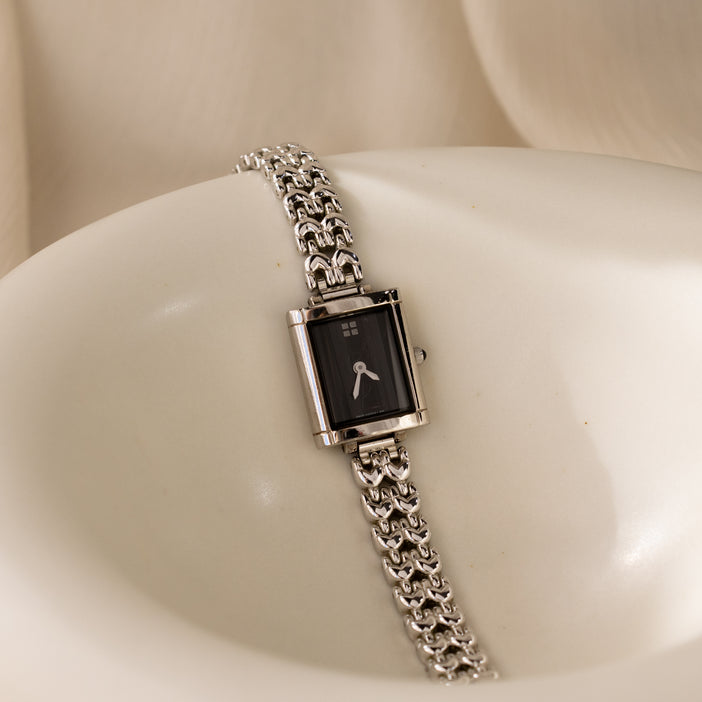 Vintage YSL Swiss Rectangular Silver Watch