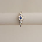 Vintage Andre Mouche Swiss Blue Iris Floral Locket Silver Watch