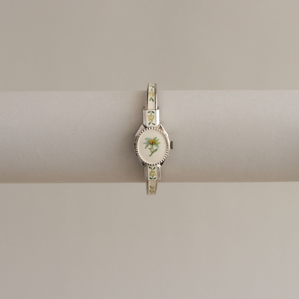 Vintage Andre Mouche Swiss Floral Locket Silver Watch