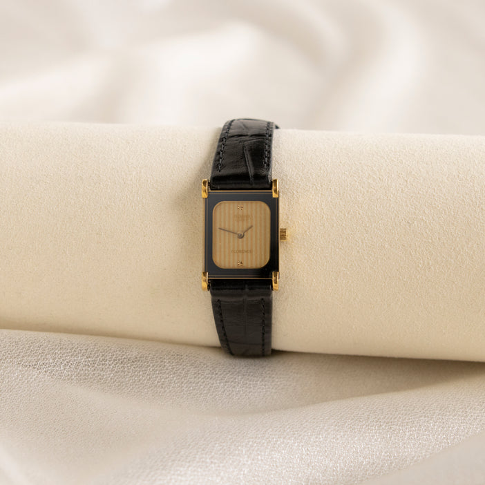 Vintage Rado Slim Black Strap Gold Watch