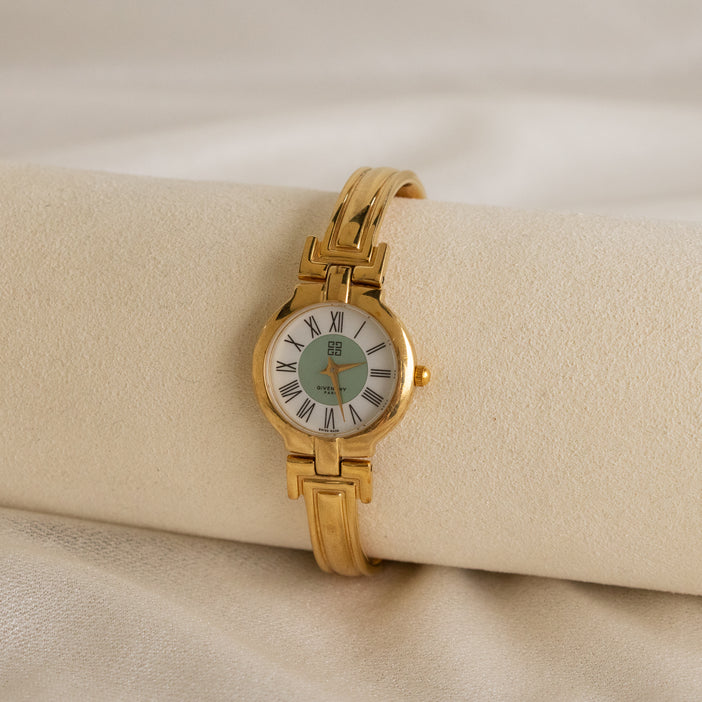 Vintage Givenchy Swiss Round Cuff Gold Watch