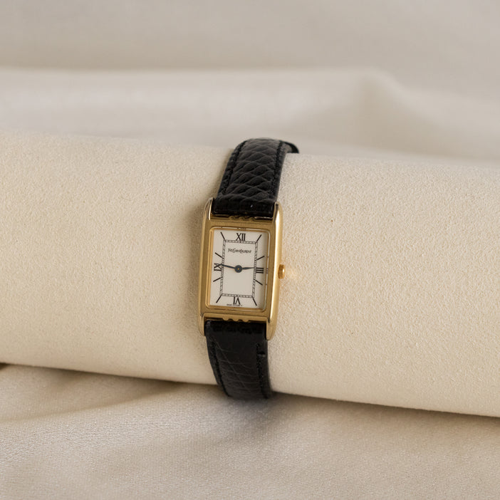 Vintage YSL Rectangular Black & Gold Watch