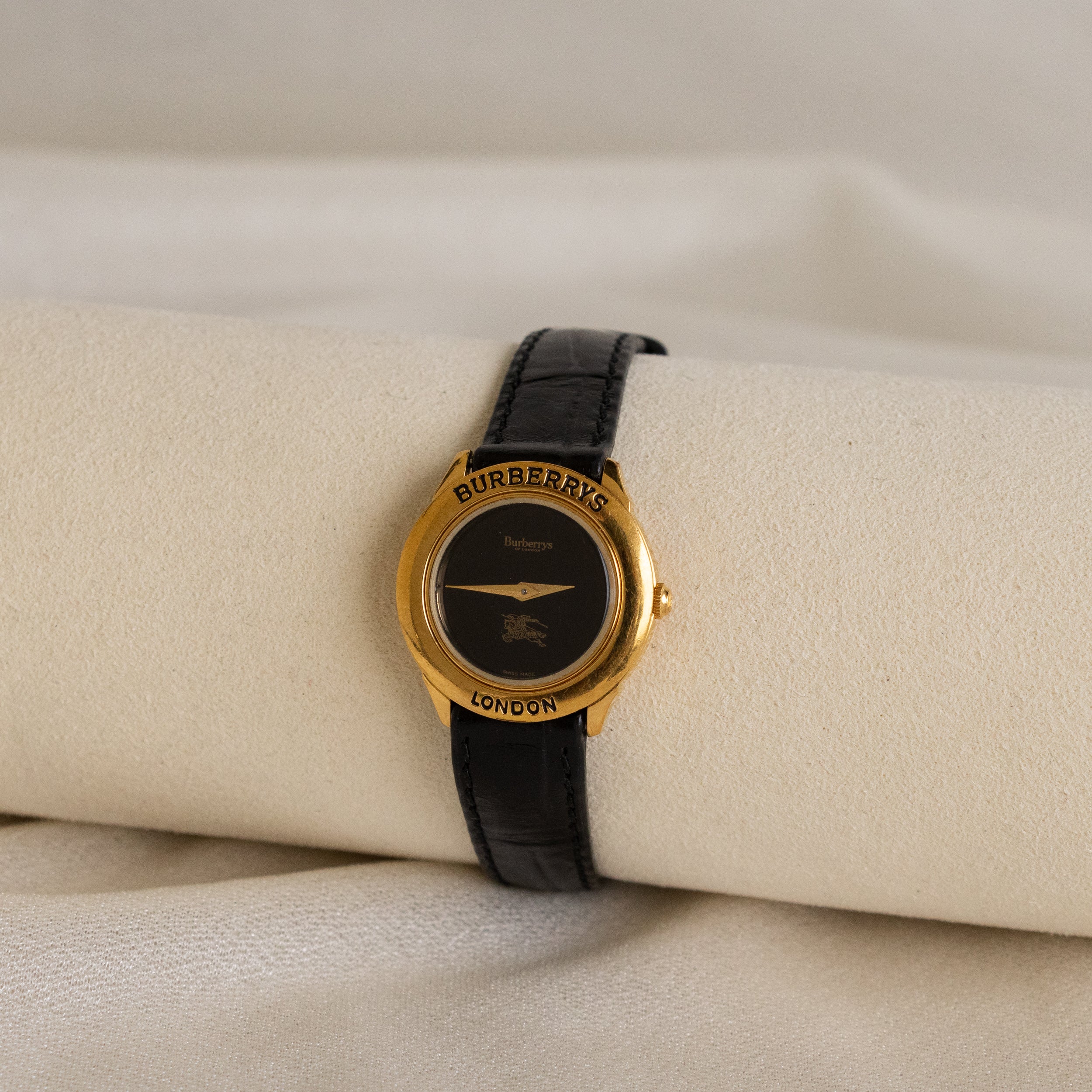 Vintage Burberrys Swiss Black & Gold Watch