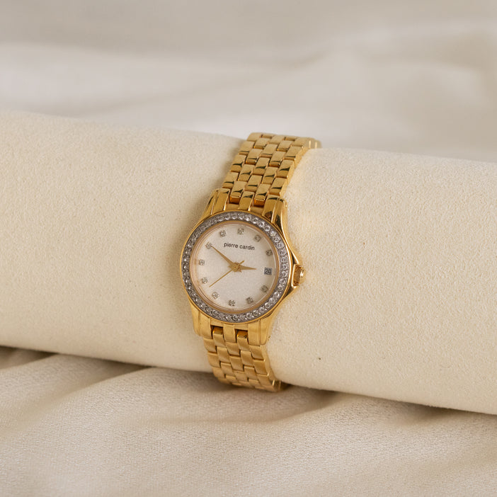 Vintage Pierre Cardin Round Pave Gold Watch