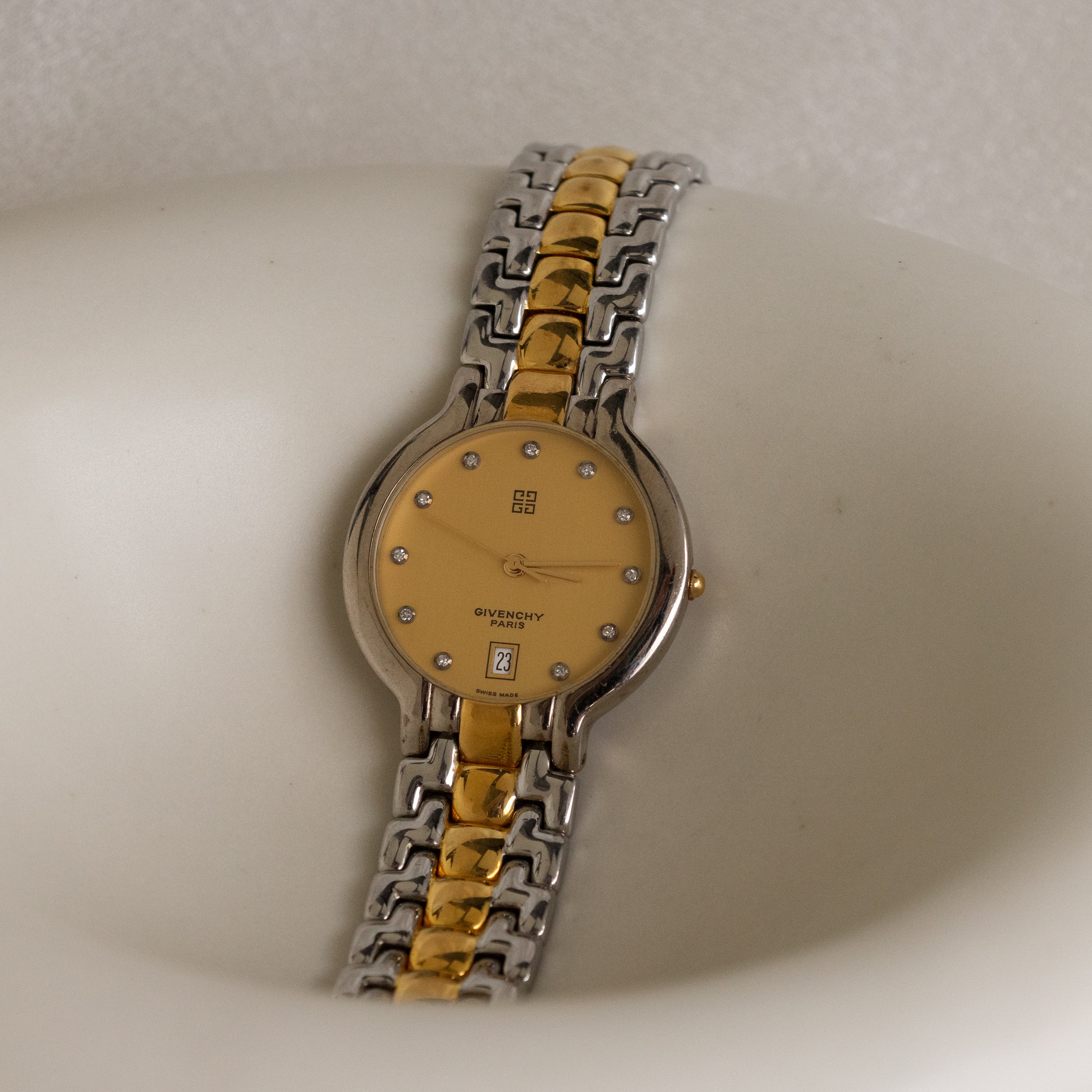 Vintage Givenchy Swiss Bold Pave Two Tone Watch