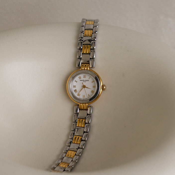 Vintage Marie Claire Round Bold Two Tone Watch