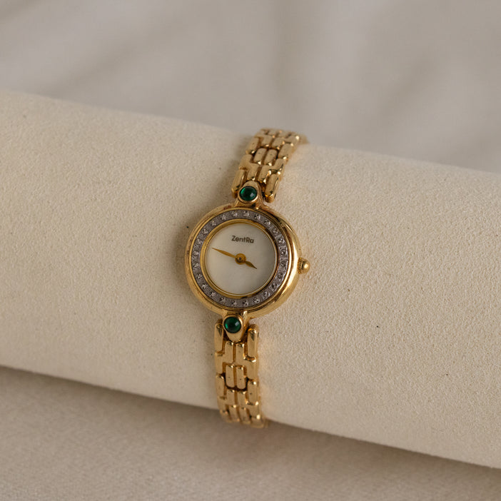 Vintage ZentRa Pave Round Gold Watch