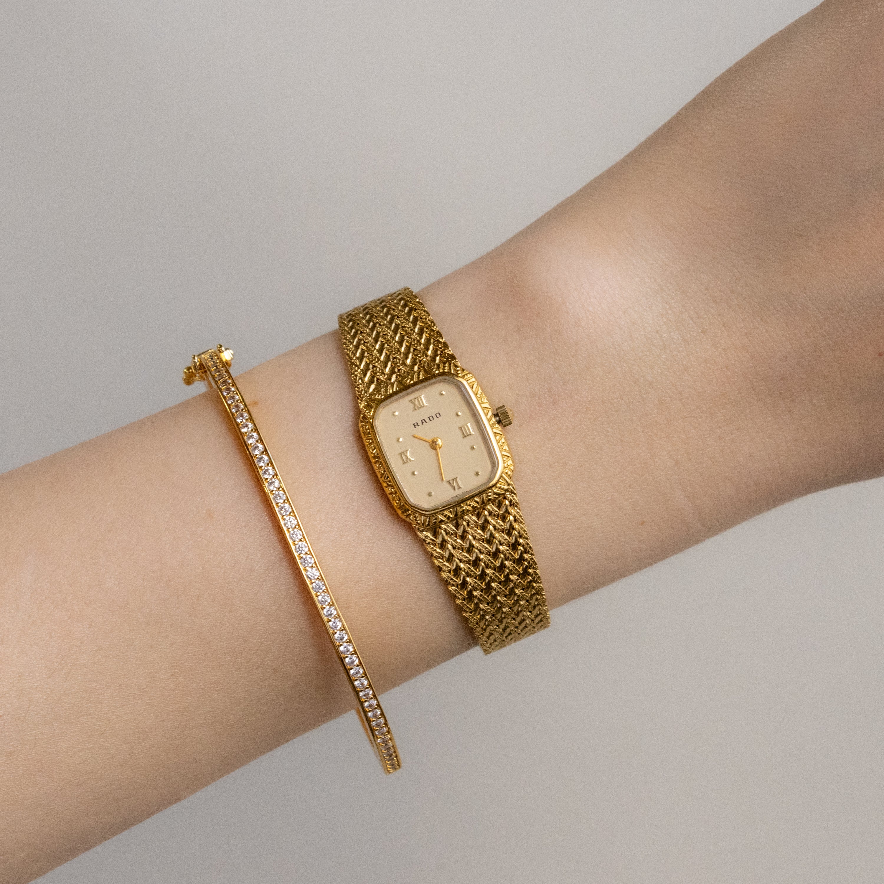 Vintage Rado Swiss Square Mesh Gold Watch