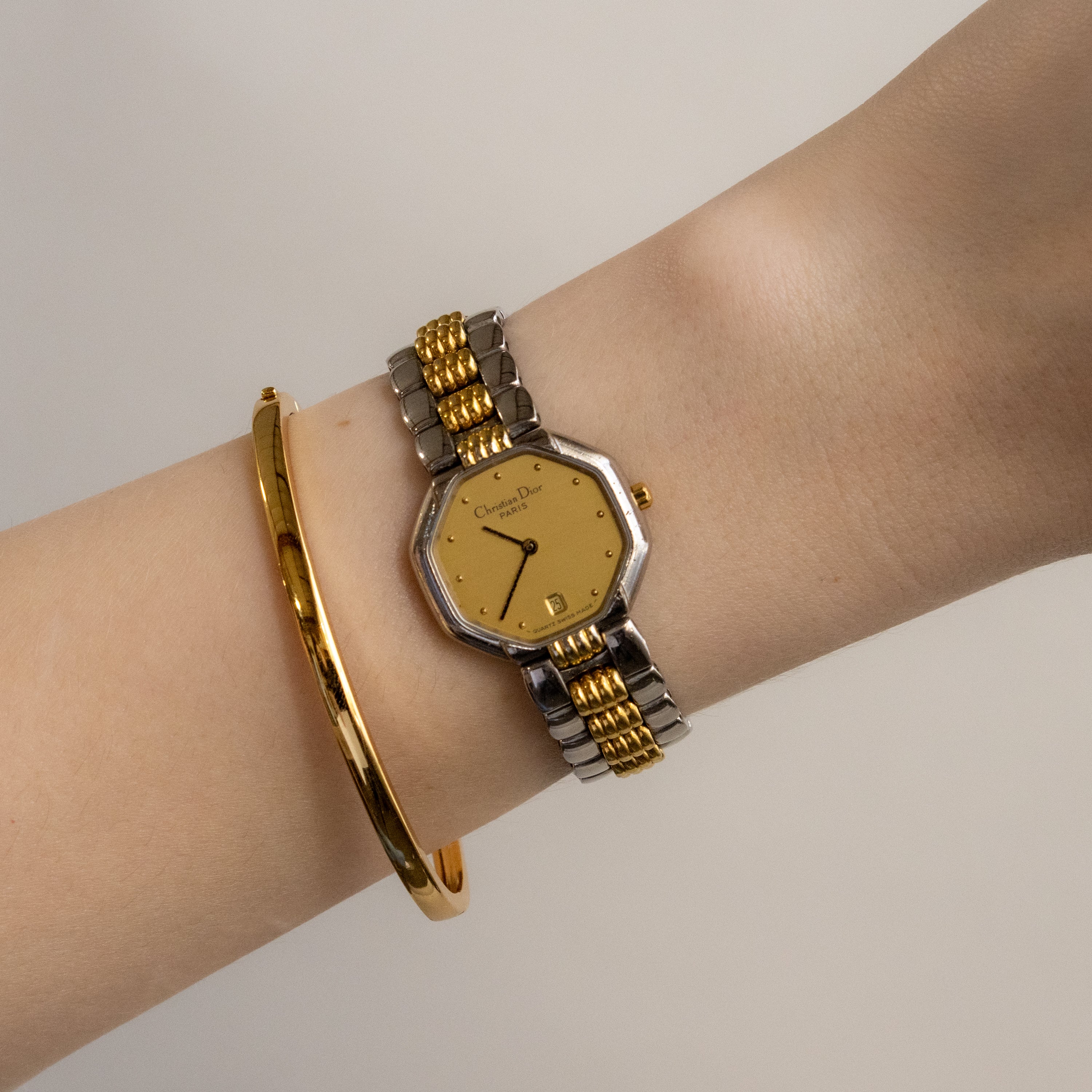 Vintage Christian Dior Swiss Octagon Two Tone Watch