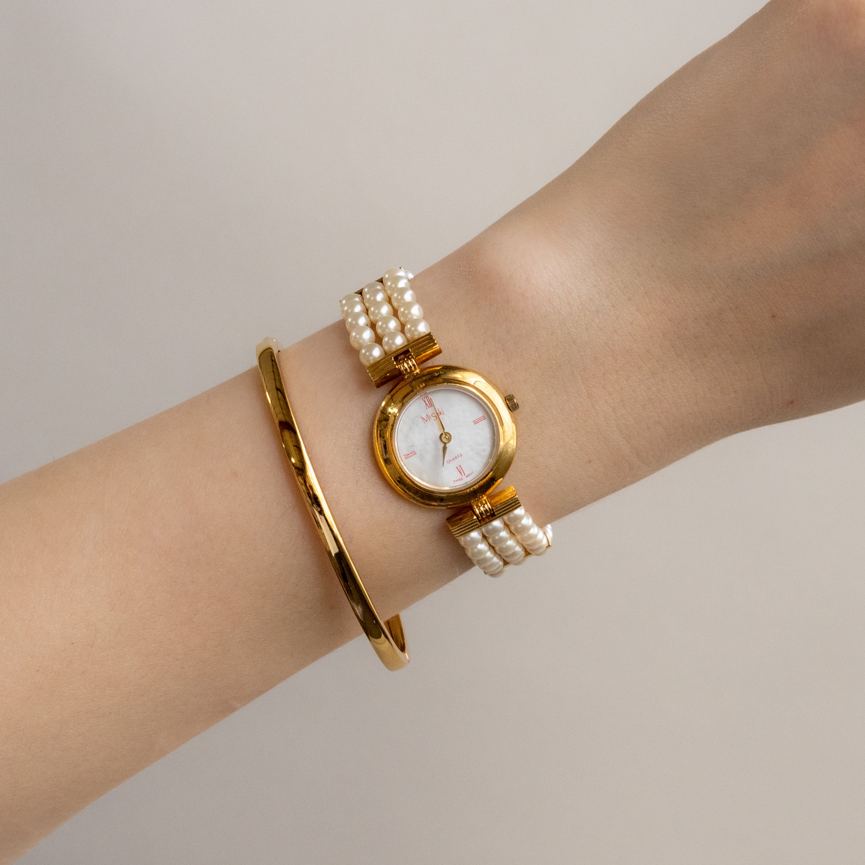 Vintage Mi Saki Swiss Pearl Gold Watch