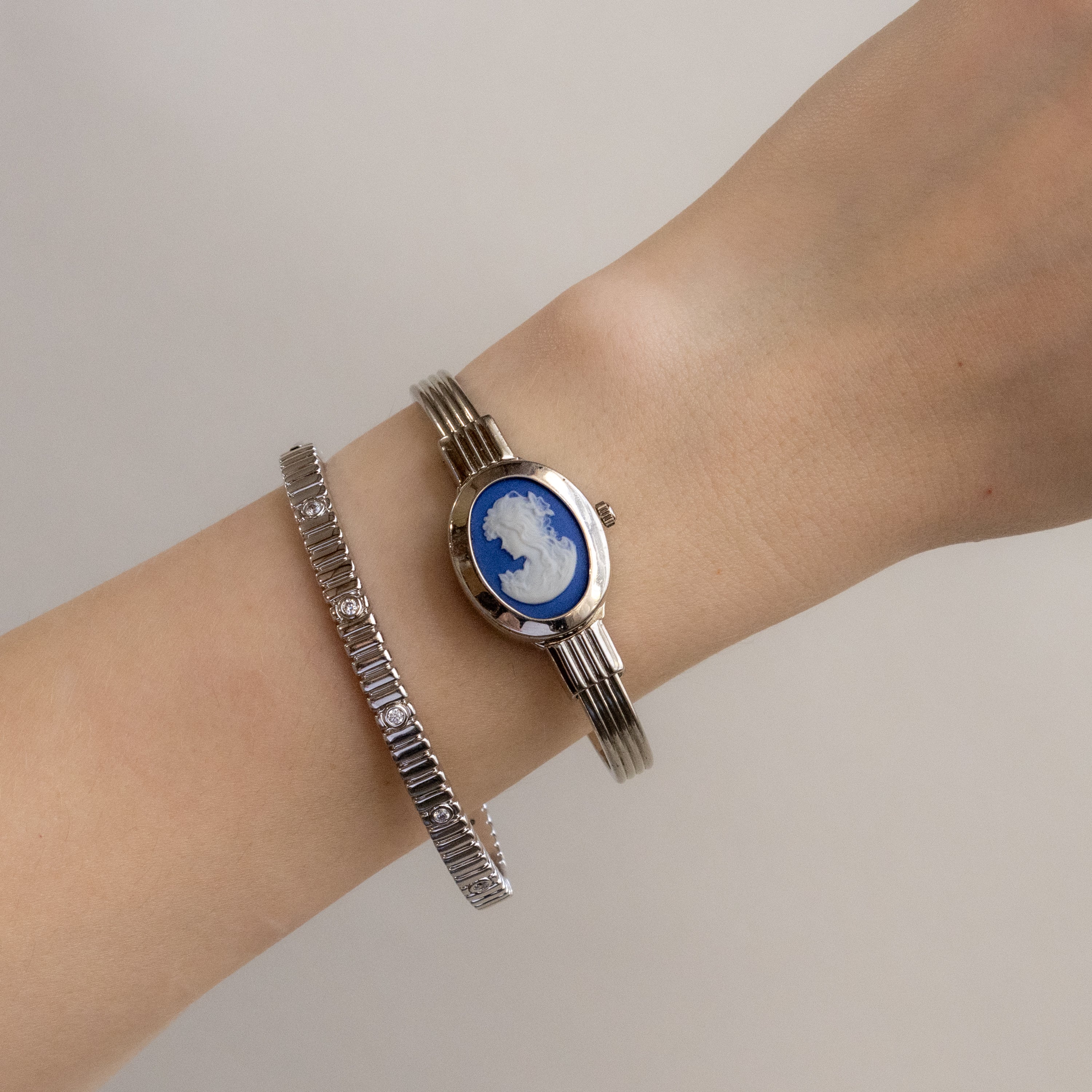 Vintage André Mouche Swiss Portrait Silver Watch