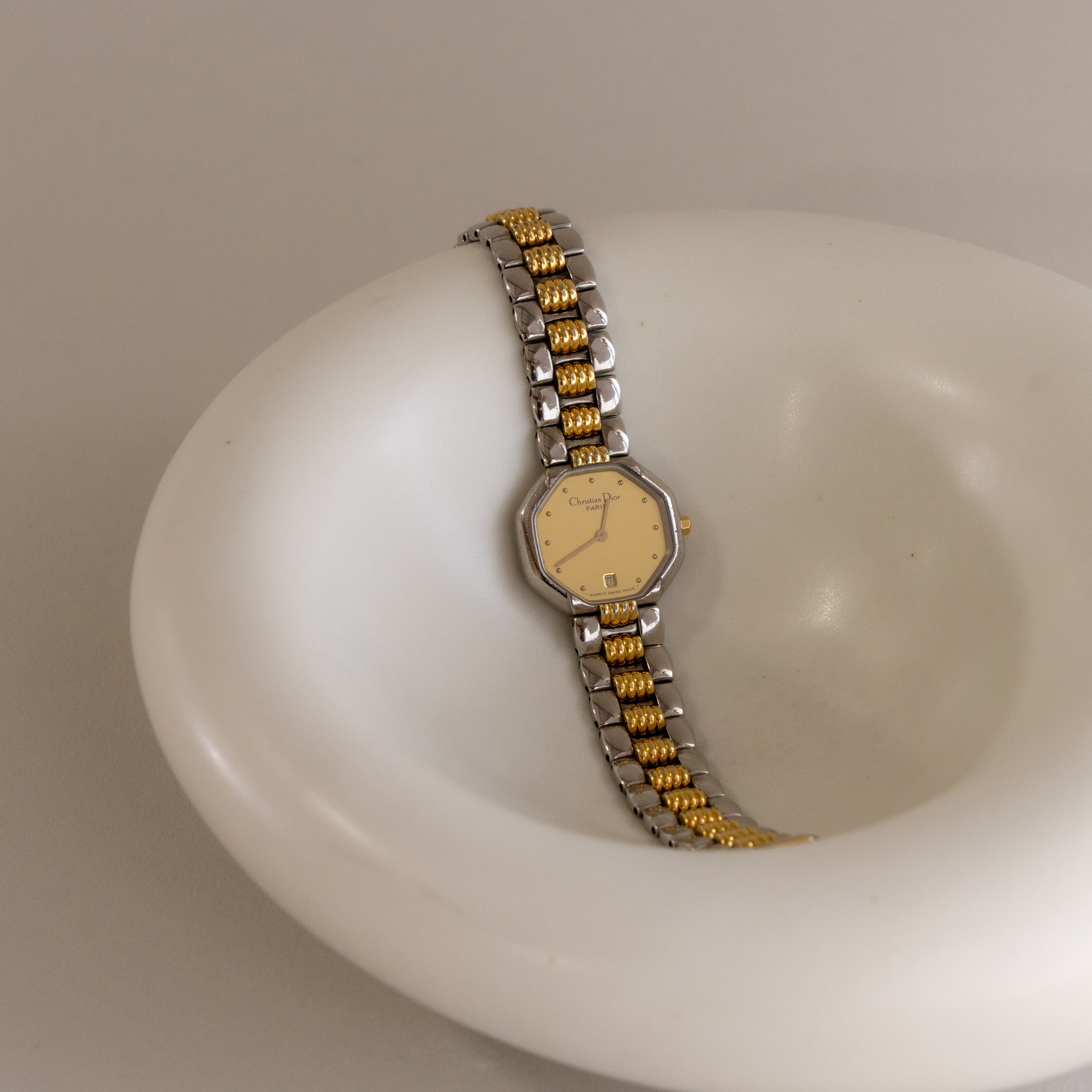 Vintage Christian Dior Swiss Octagon Two Tone Watch