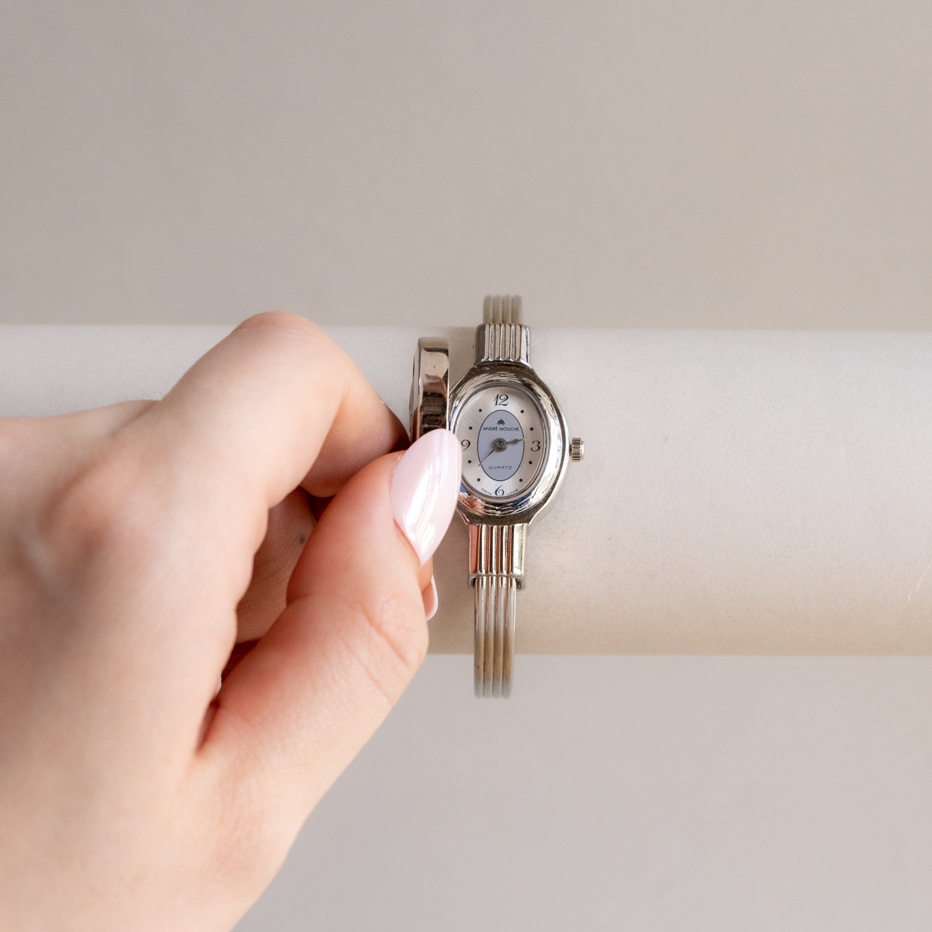 Vintage André Mouche Swiss Portrait Silver Watch