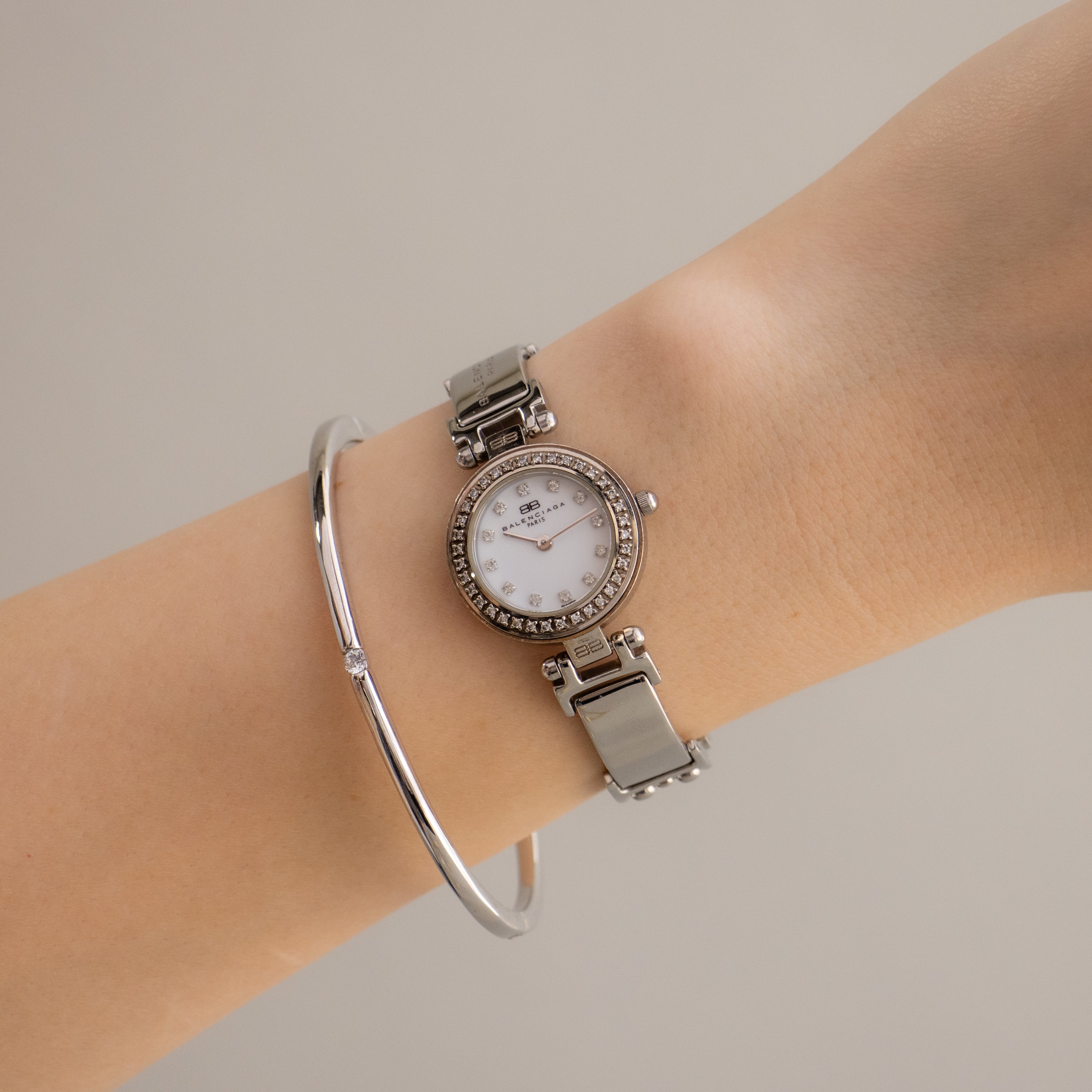 Vintage Balenciaga Swiss Pave Silver Watch
