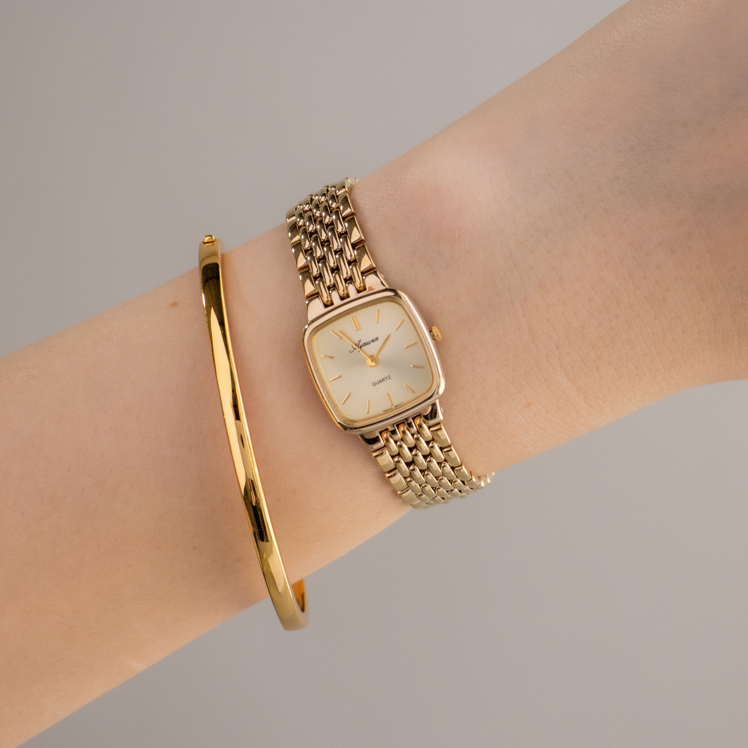 Vintage Ajawra Swiss Square Gold Watch