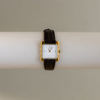 Vintage YSL Square Brown Strap Gold Watch